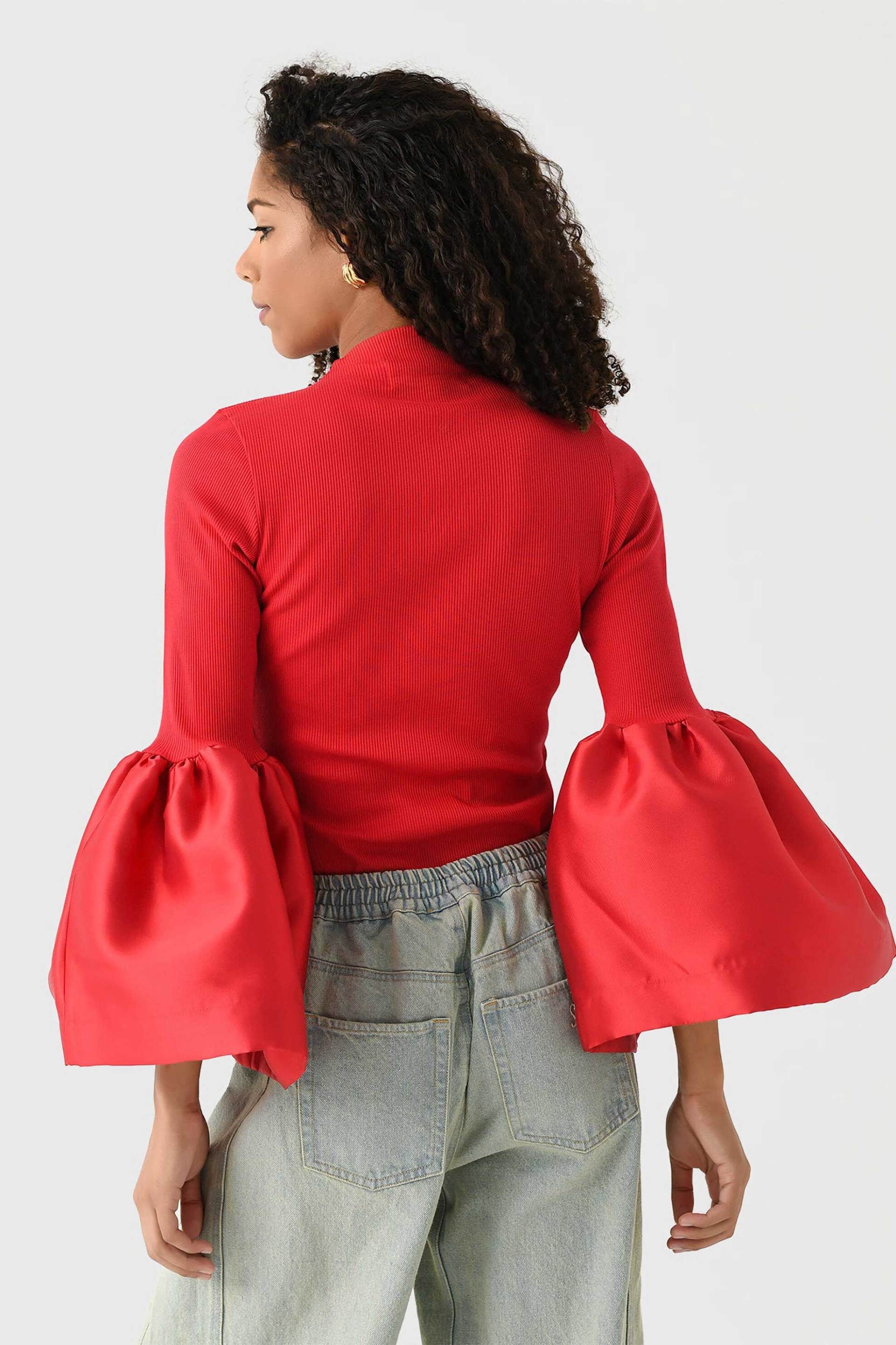 Marques' Almeida γυναικεία μπλούζα με βολάν στα μανίκια - AW24TP0312JRRRD Κόκκινο φωτογραφία