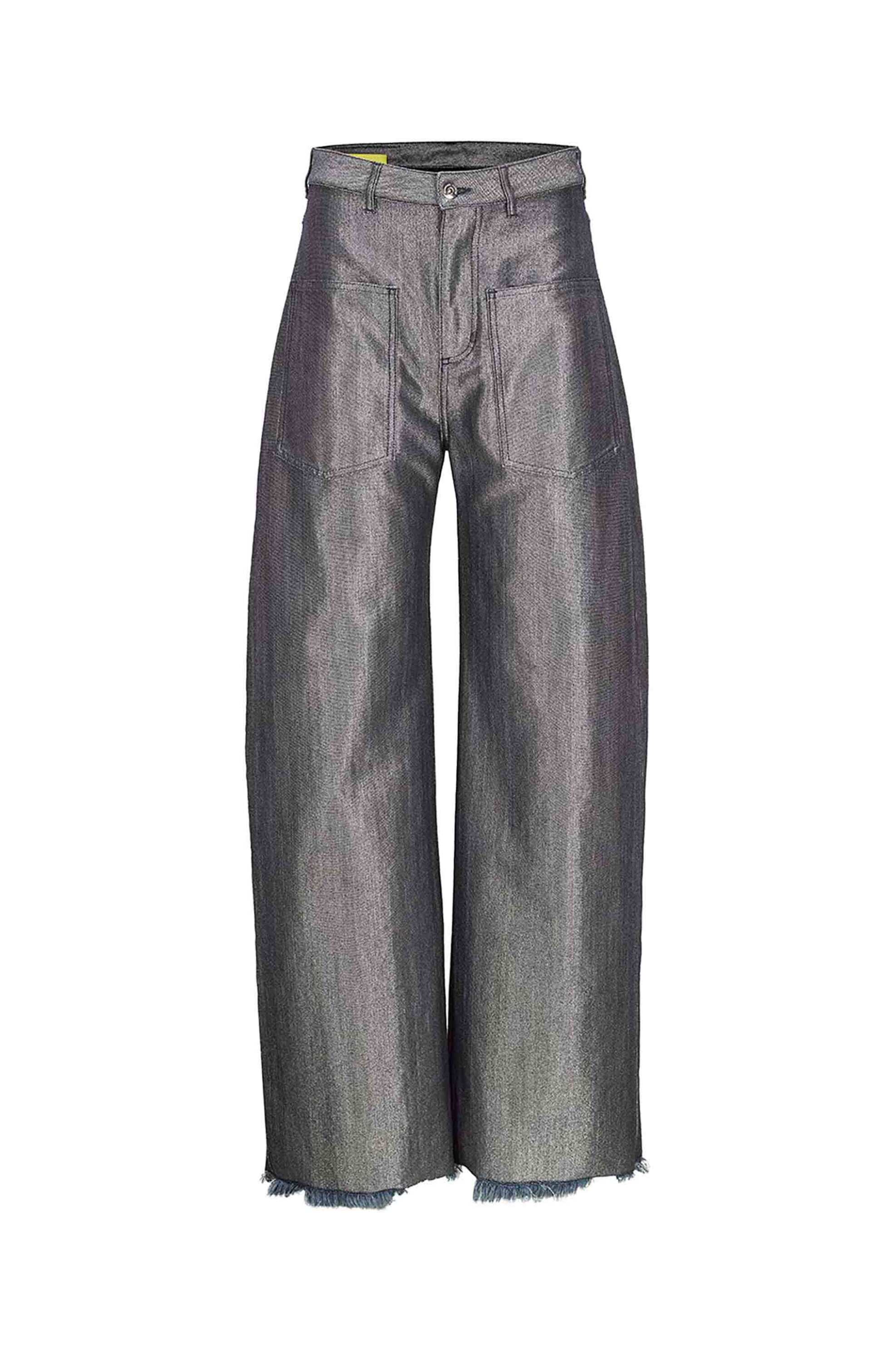 Marques' Almeida γυναικείο τζιν παντελόνι ασημί με ξέφτια - AW24TR0206DNLSL Ασημί φωτογραφία