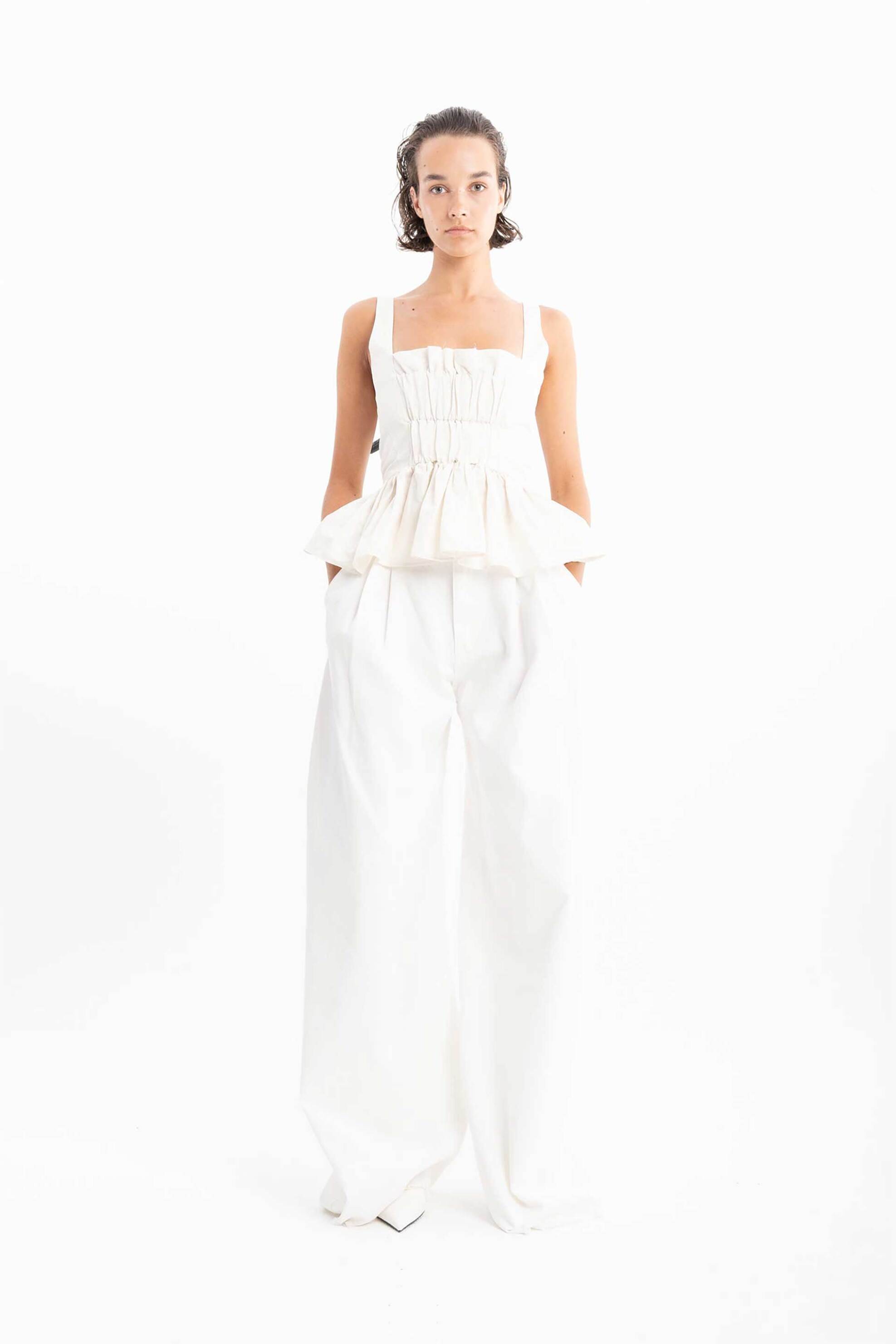 MARQUES' ALMEIDA Marques' Almeida γυναικείο παντελόνι με πιέτες Boyfriend fit - SS25TR0279DRLWH Λευκό