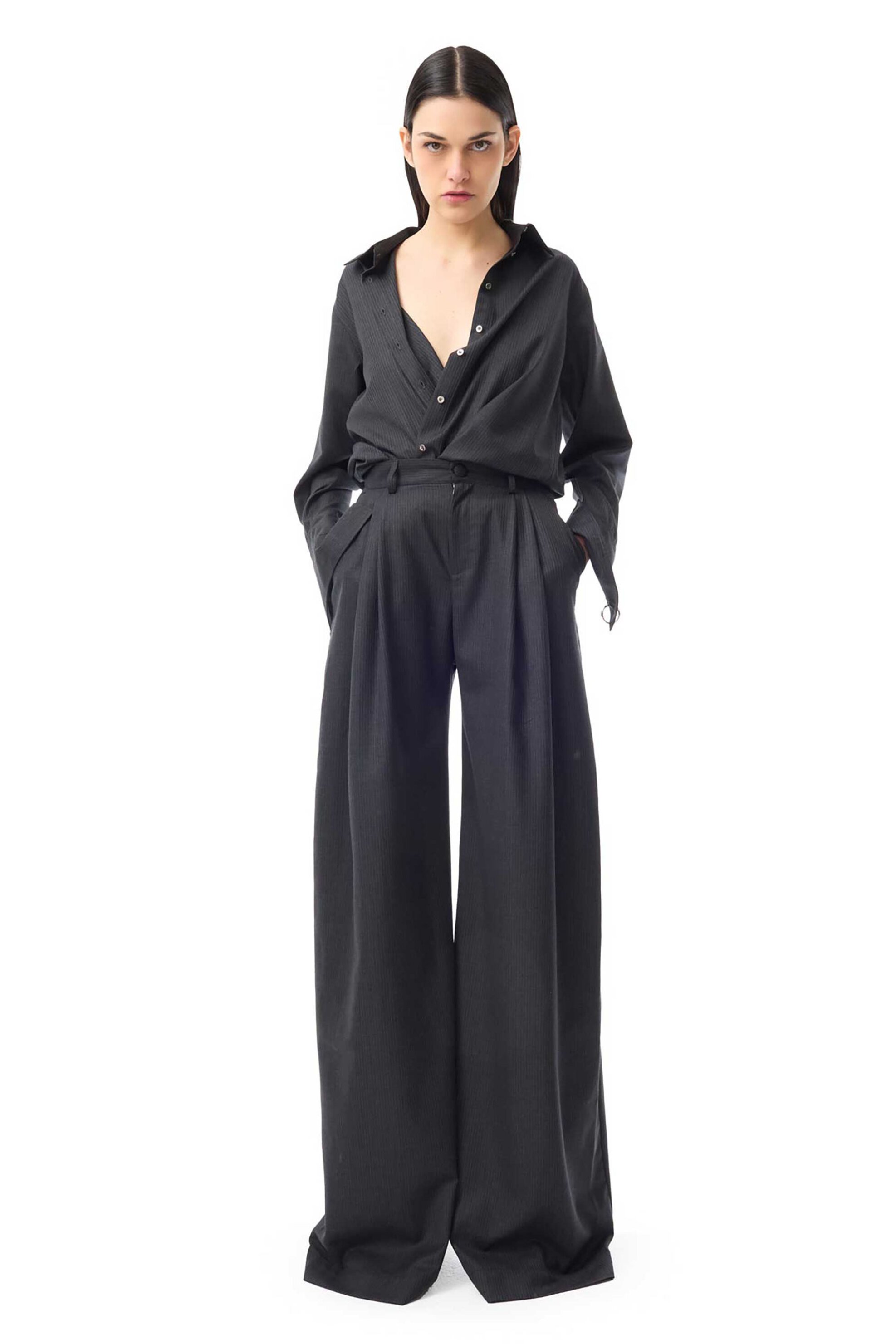 MARQUES' ALMEIDA Marques' Almeida γυναικείο παντελόνι με πιέτες - AW25TR0283WOGYP Ανθρακί