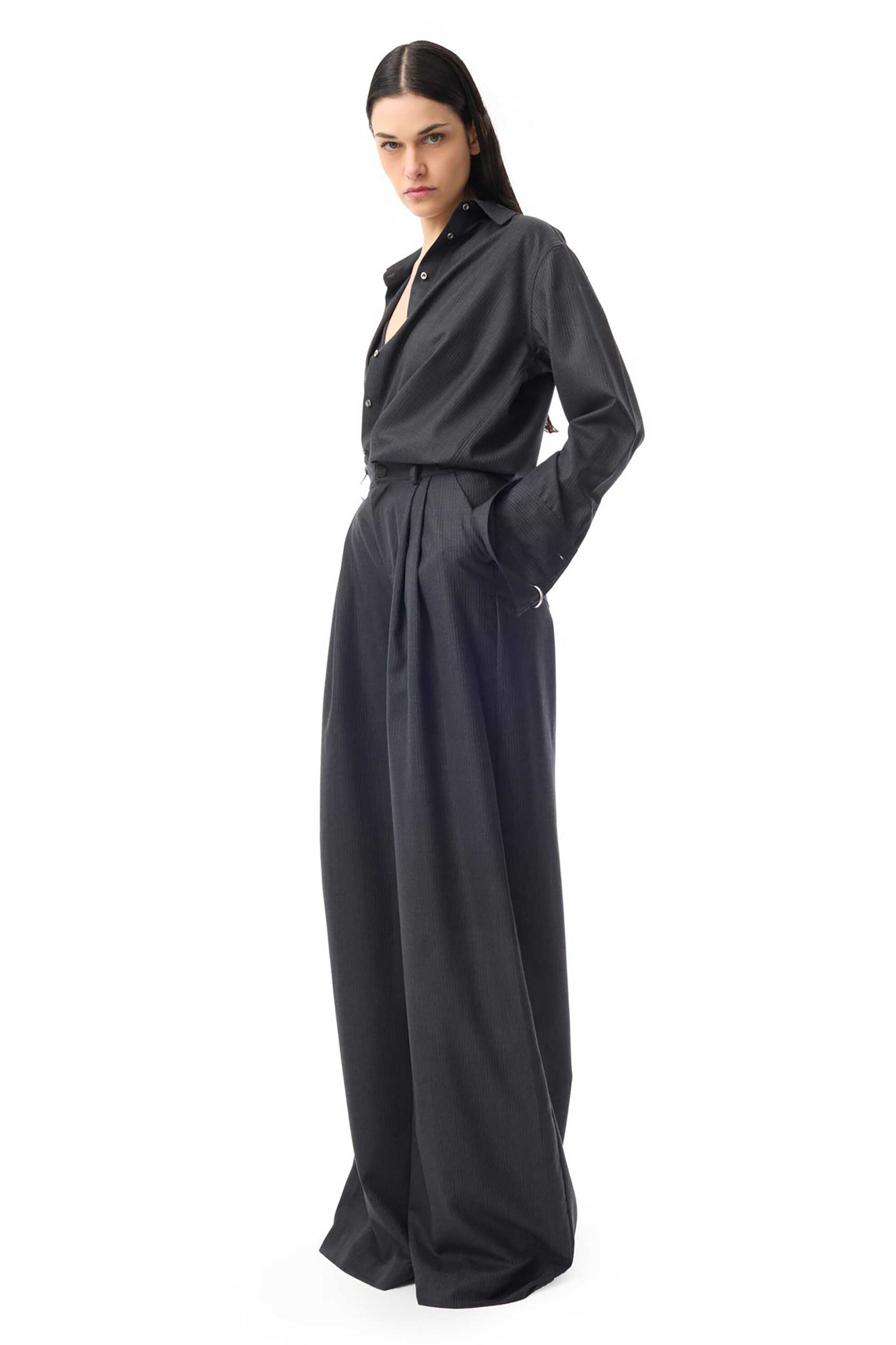 Marques' Almeida γυναικείο παντελόνι με πιέτες - AW25TR0283WOGYP Ανθρακί φωτογραφία