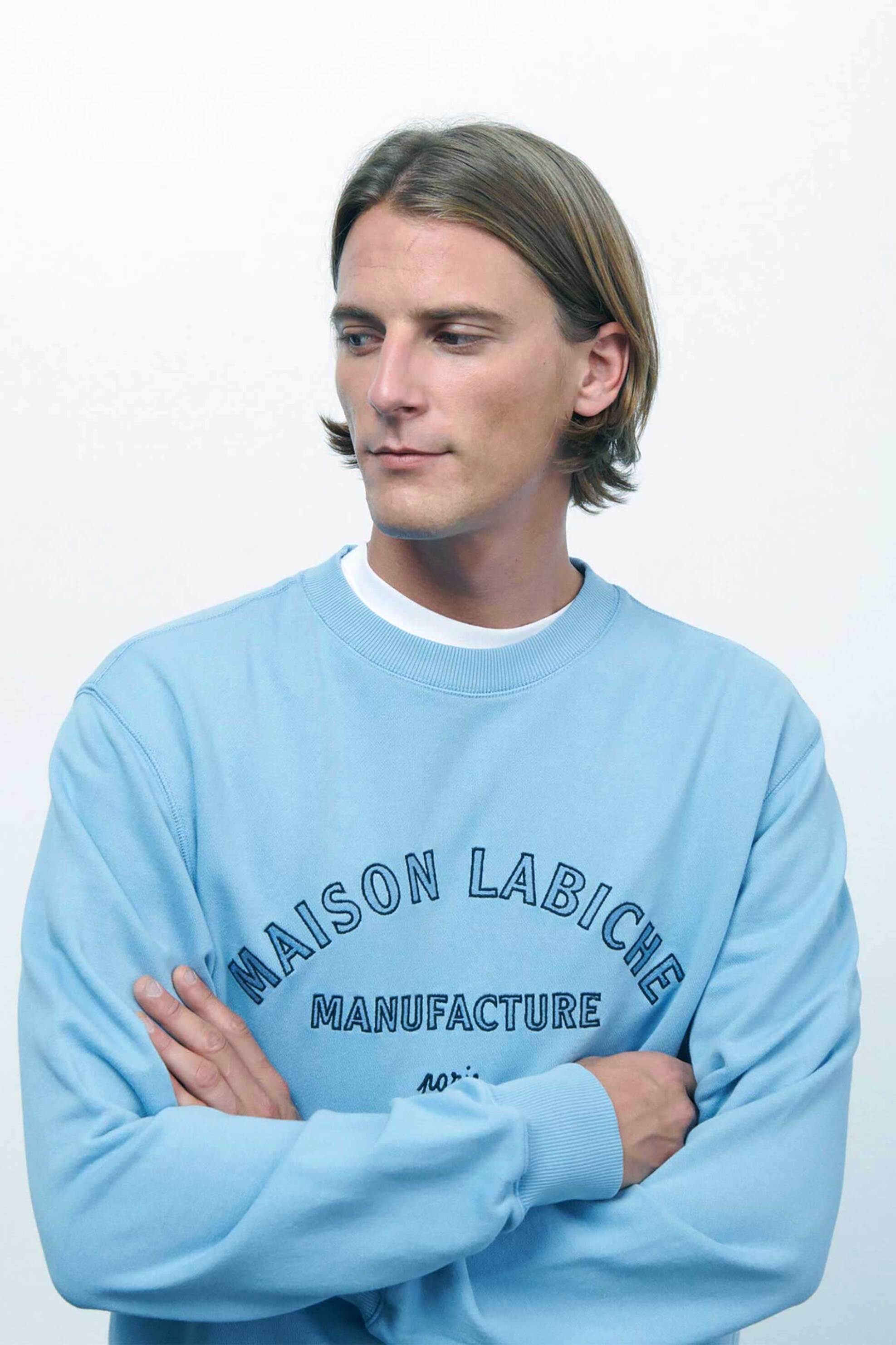 Maison Labiche ανδρική μπλούζα φούτερ Straight Cut "Charonne" - SMCHARONNEMANU Μπλε Ανοιχτό φωτογραφία