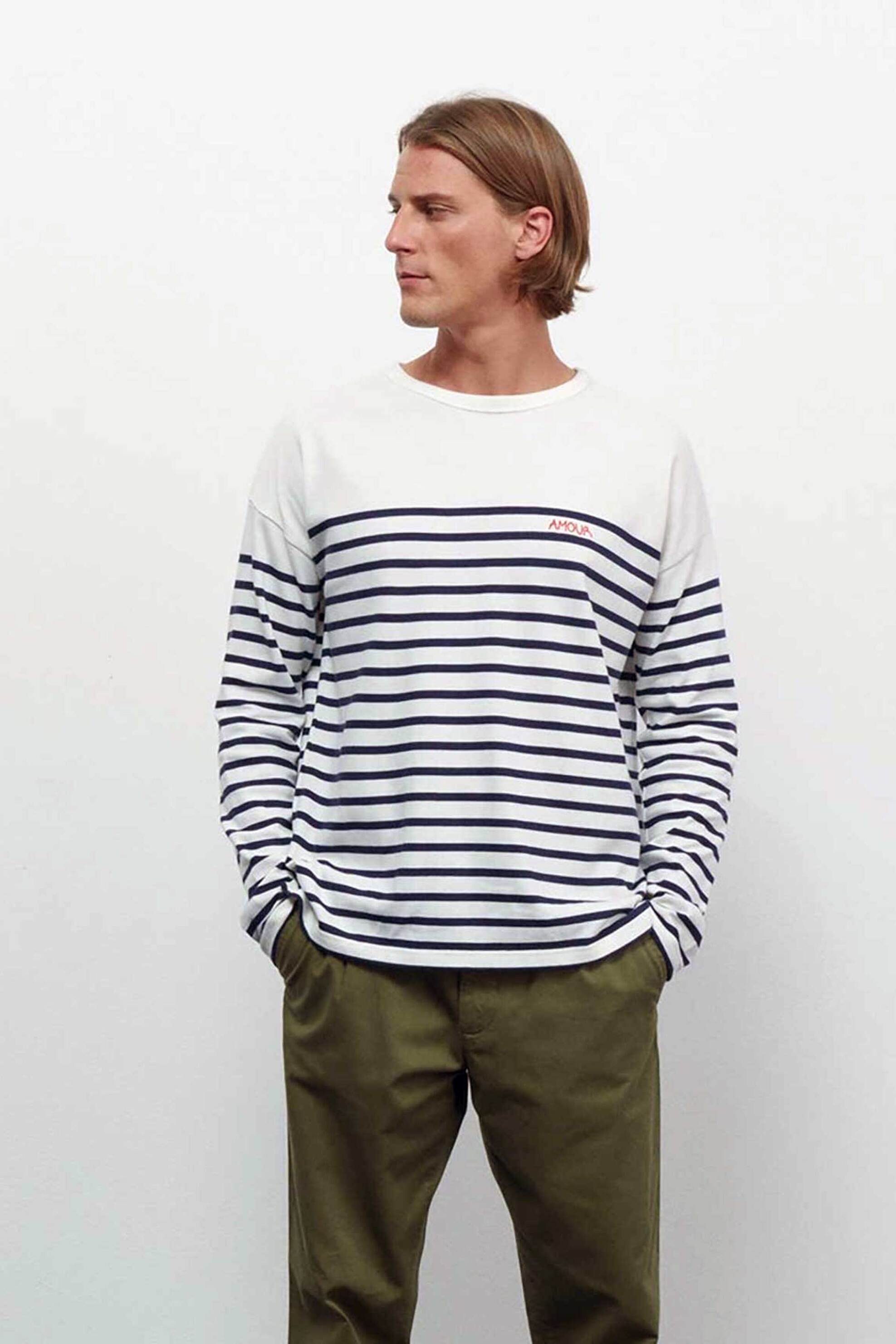 Maison Labiche ανδρικό πουλόβερ με ριγέ σχέδιο Loose Fit "Montpar" - SMMONTPARAMOUR Λευκό