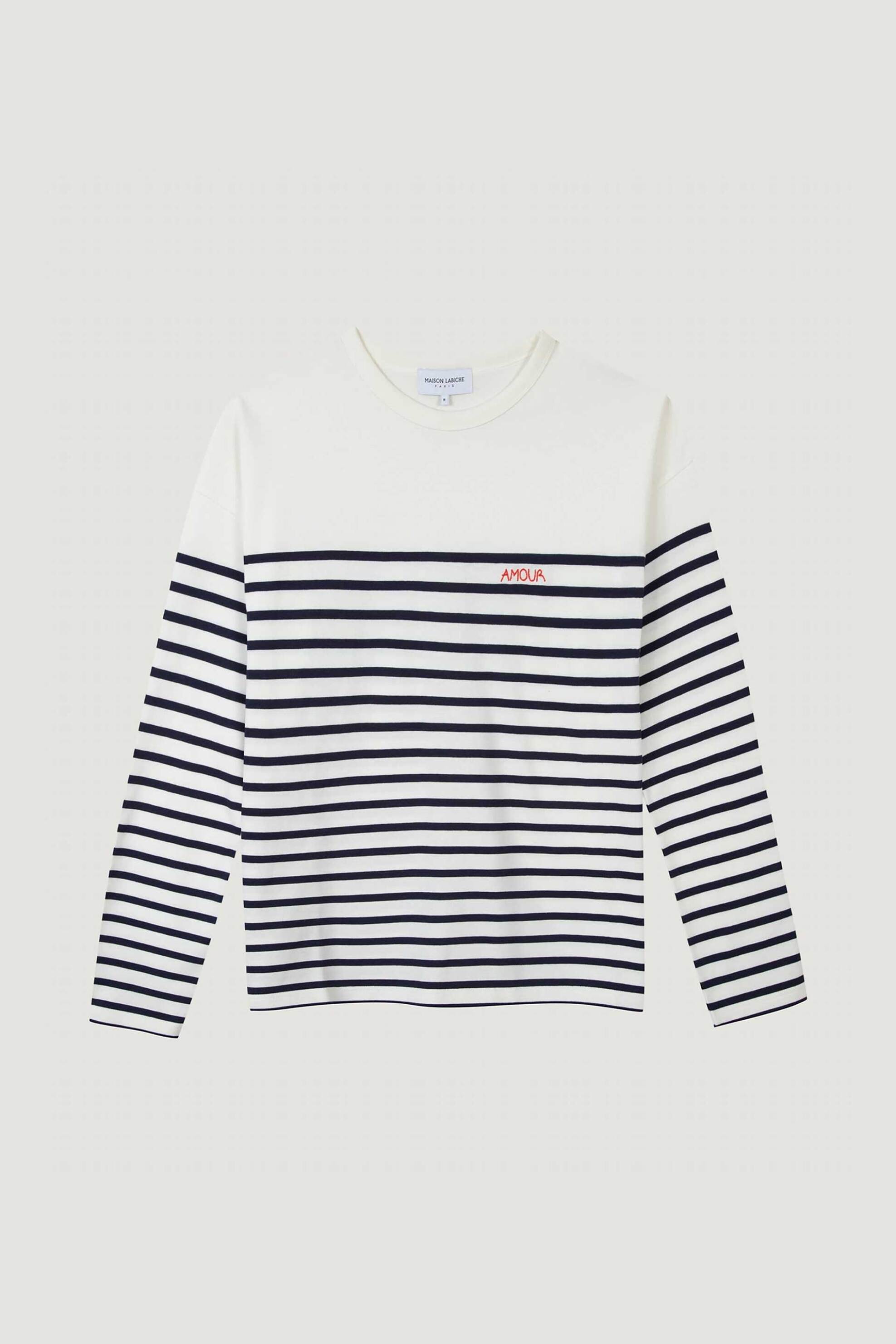 Maison Labiche Ανδρικό Πουλόβερ με Ριγέ Σχέδιο Loose Fit Montpar - Smmontparamour Λευκό