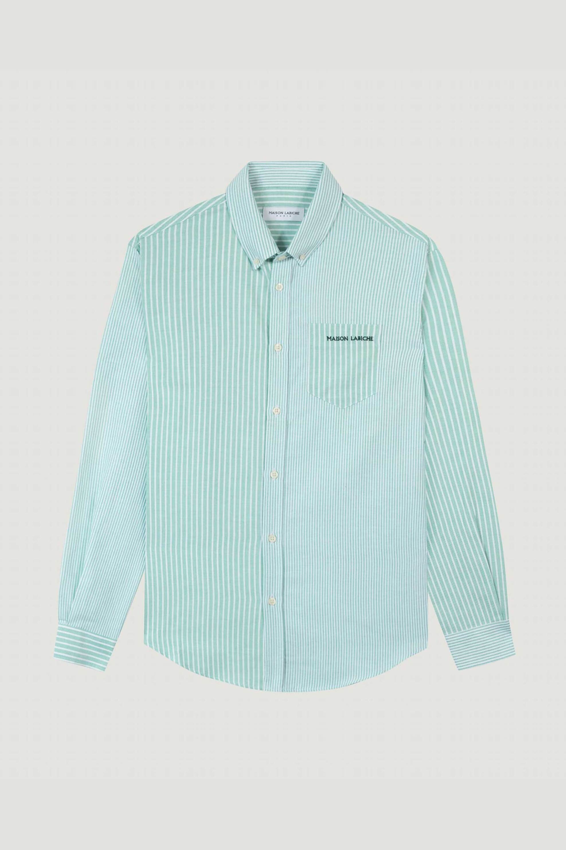 Maison Labiche Ανδρικό Πουκάμισο Button Down με Ριγέ Σχέδιο Και Τσέπη Λογότυπο Bonne Graine - Smbonnegrmlb2 Τυρκουάζ