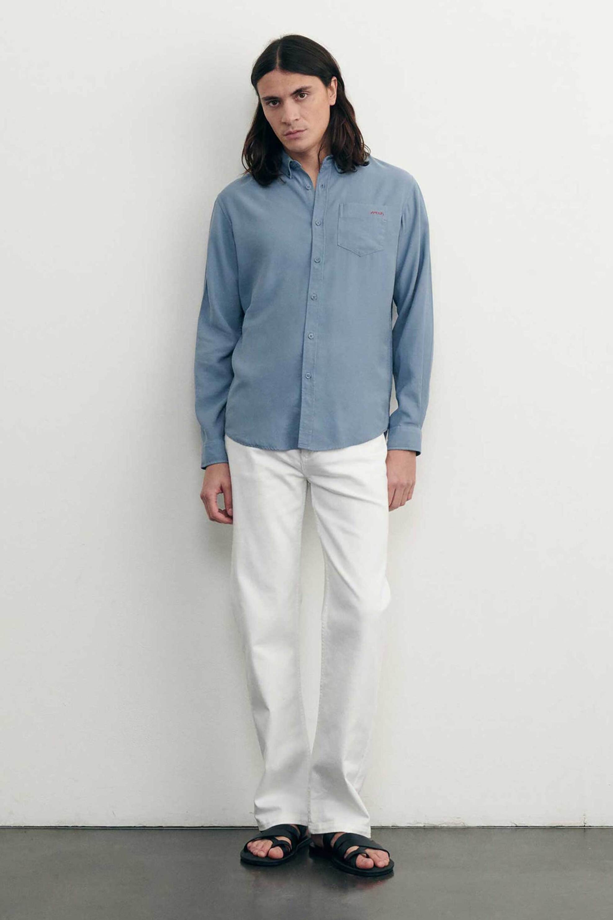 Maison Labiche ανδρικό πουκάμισο button down με τσέπη "Tombelle Amour" - SMTOMBELLEAM Μπλε