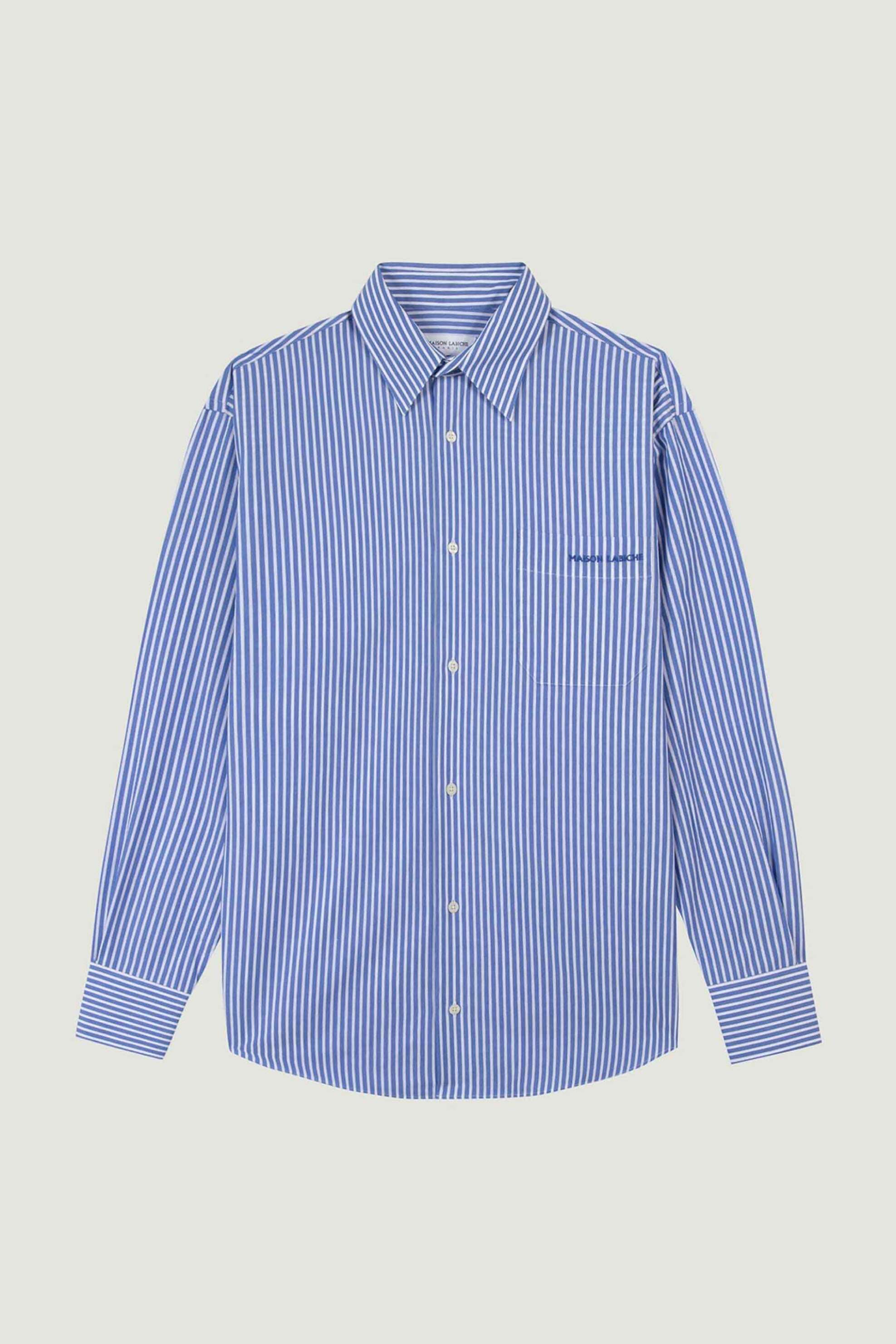 Maison Labiche Ανδρικό Πουκάμισο με Ριγέ Σχέδιο Και Κεντημένο Λογότυπο Falck - Smfalkmlb Μπλε