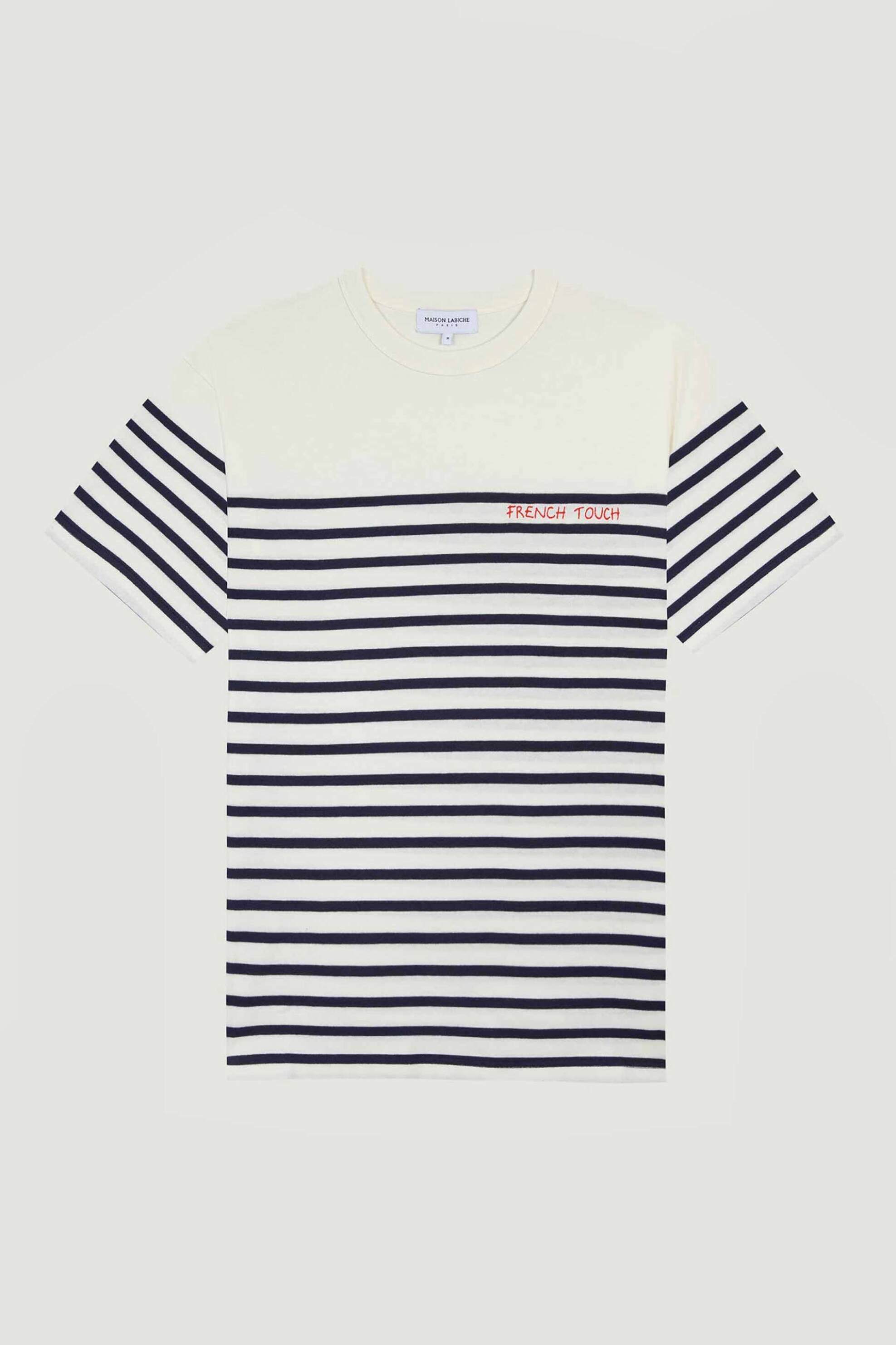 Maison Labiche Ανδρικό T-Shirt με Ριγέ Σχέδιο Και Κέντημα Montpar - Smmontparssfren Λευκό