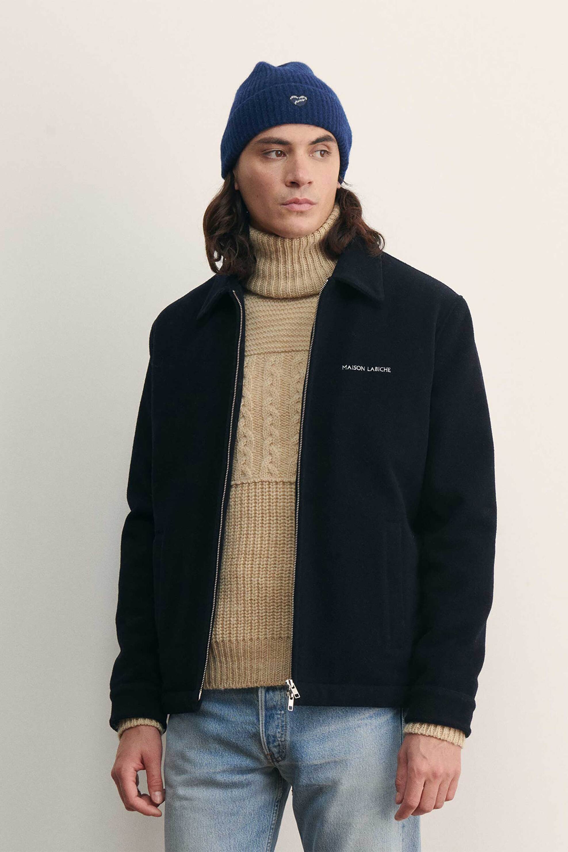 Maison Labiche ανδρική ζακέτα με γιακά και κέντημα "Roch" - RMROCHMLB Μπλε Σκούρο