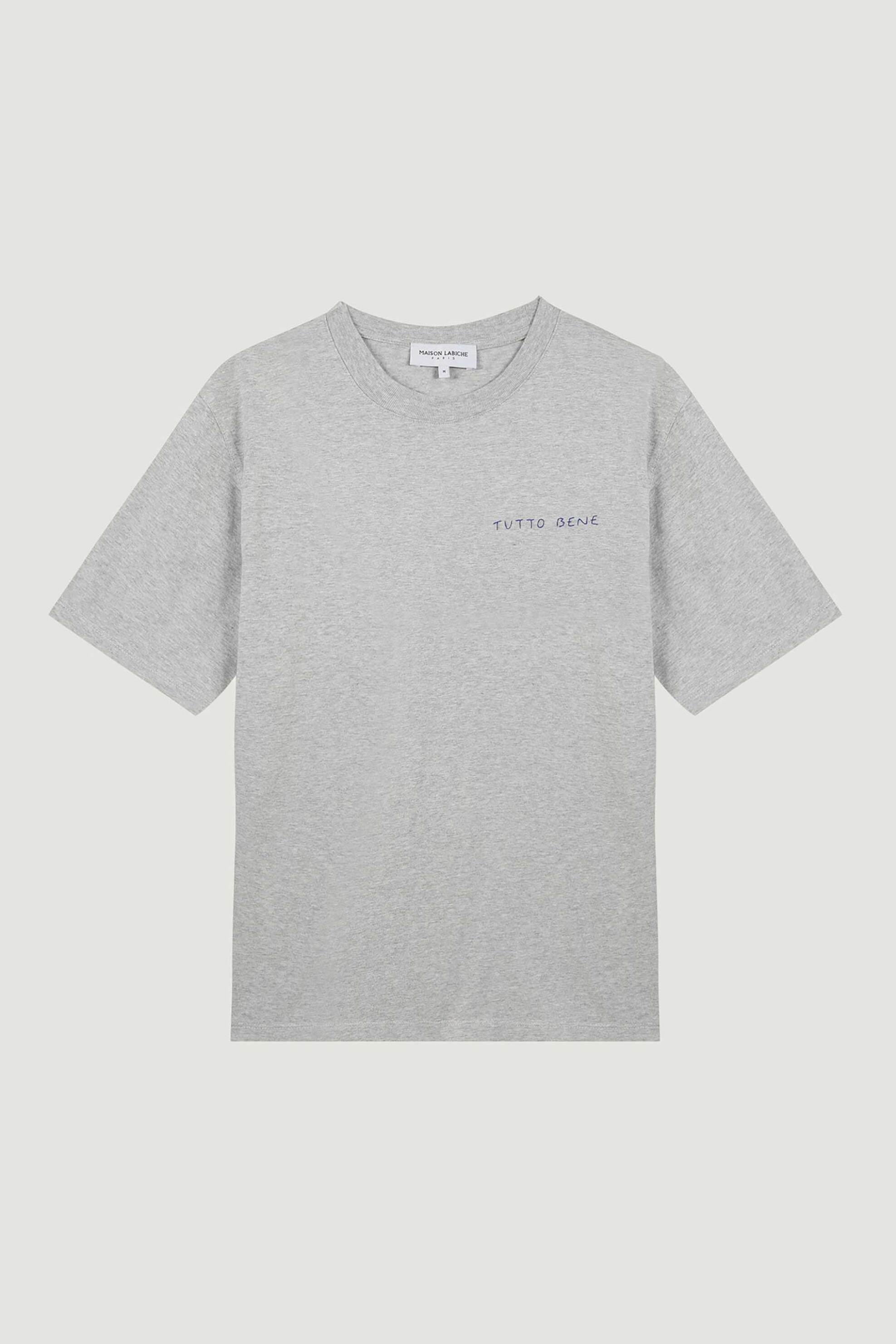 MAISON LABICHE Maison Labiche ανδρικό βαμβακερό T-shirt με κεντημένο lettering "Tutto Bene" - VMPOPINTUTTOBEN Γκρι