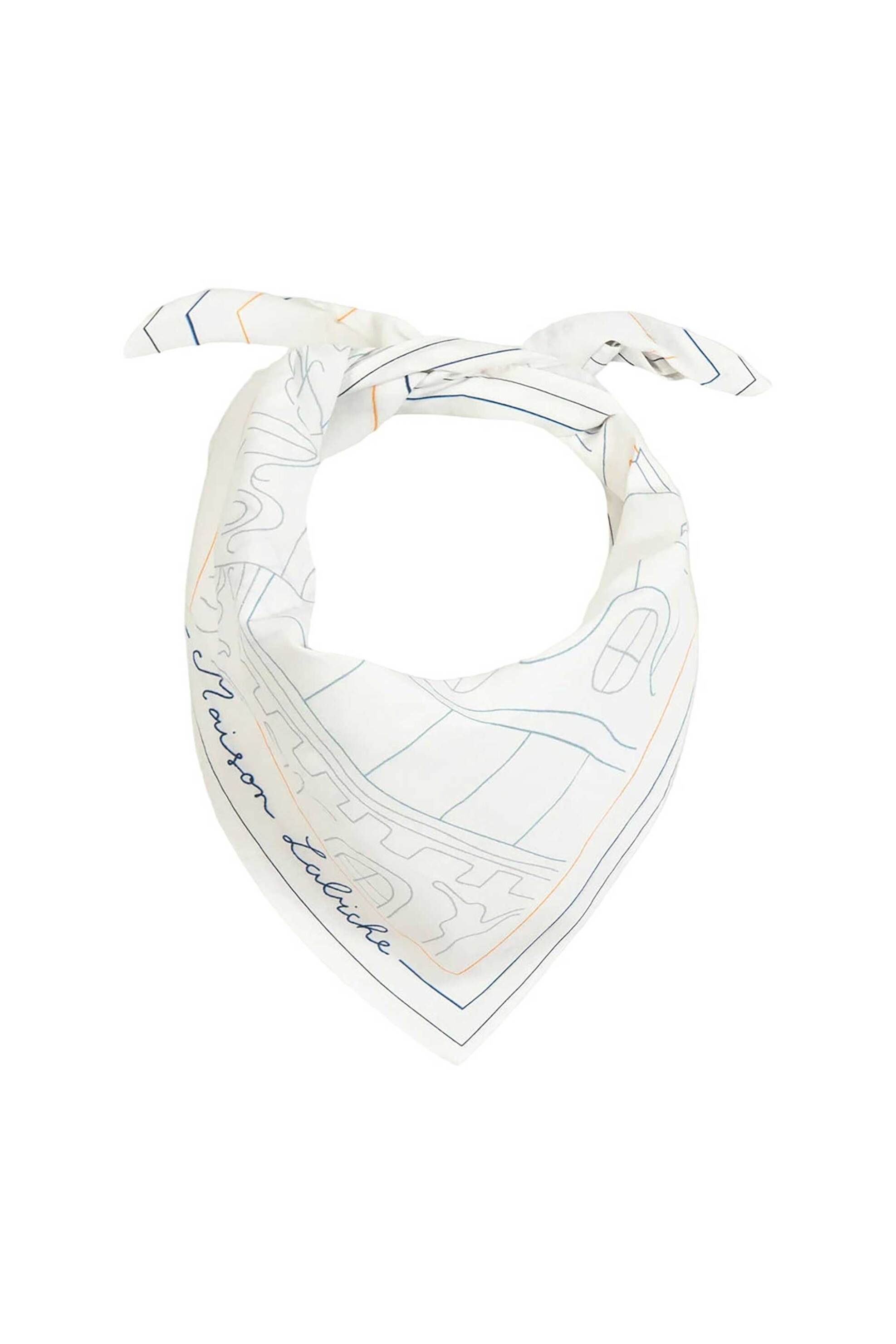 Maison Labiche ανδρικό φουλάρι με print και lettering "Lampue Toit De Paris" - WALAMPUEPARIS Εκρού