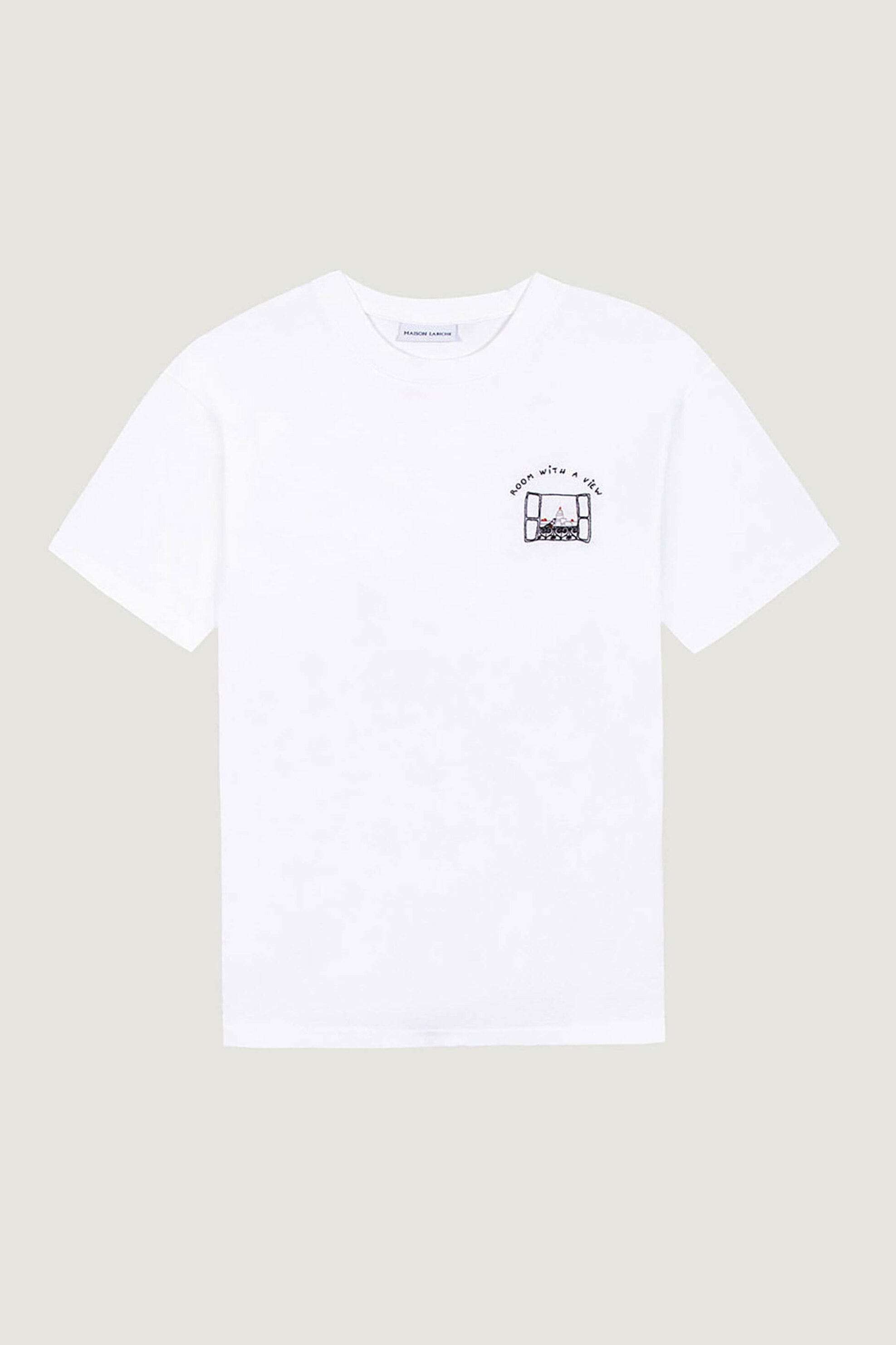 Maison Labiche ανδρικό βαμβακερό T-shirt μονόχρωμο με print "Room With A View " - XMPATUREAUROOM Λευκό