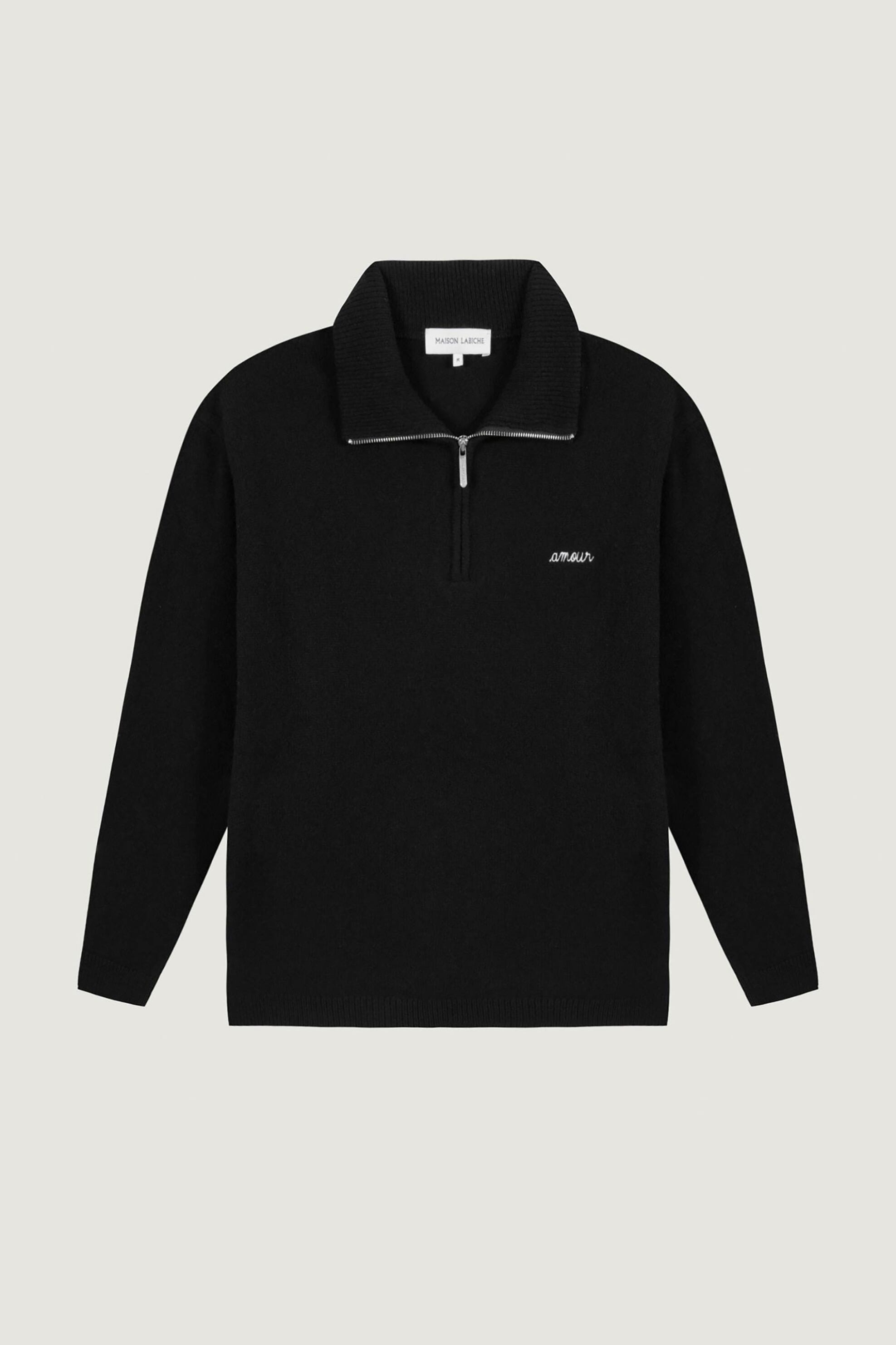Maison Labiche ανδρική πλεκτή μπλούζα με φερμουάρ 3/4 "Amour" - YMDELEPINEAMOUR Μαύρο