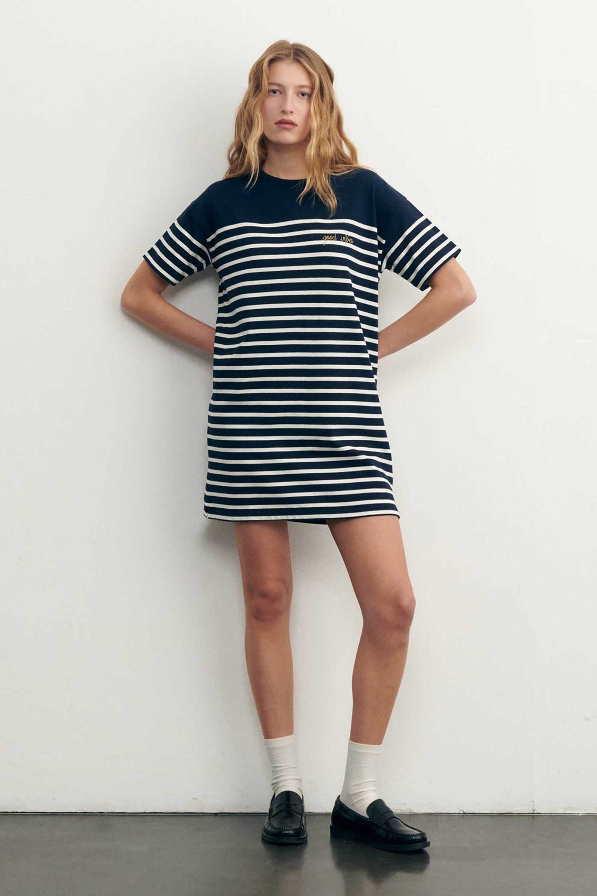 MAISON LABICHE Maison Labiche γυναικείο mini φόρεμα με ριγέ σχέδιο και κέντημα "Gagliardini" - QWGAGLIARDGOODV Μπλε Σκούρο