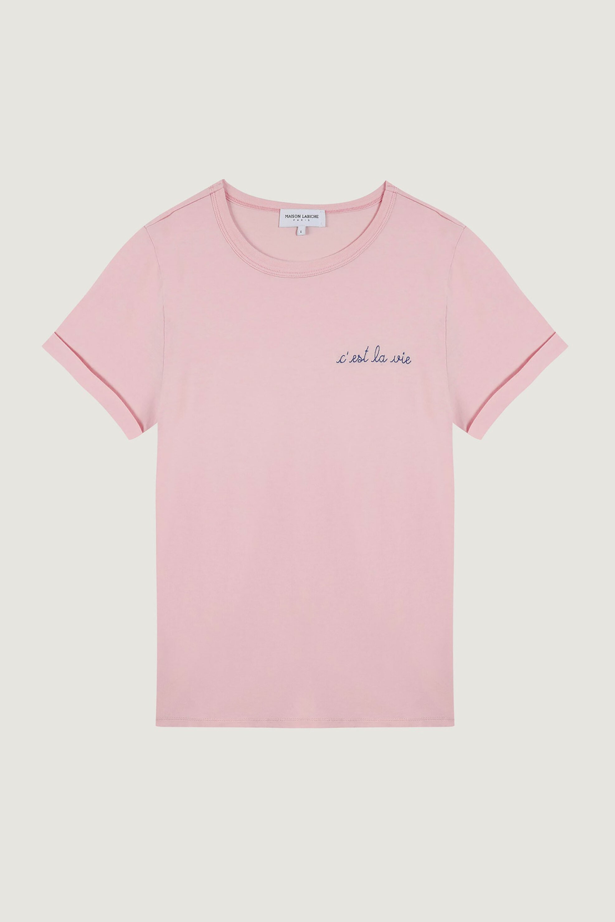  Maison Labiche γυναικείο βαμβακερό T-shirt με κεντημένο lettering ''C’est La Vie'' - VWPOITOUCLAVIE Ροζ 2025