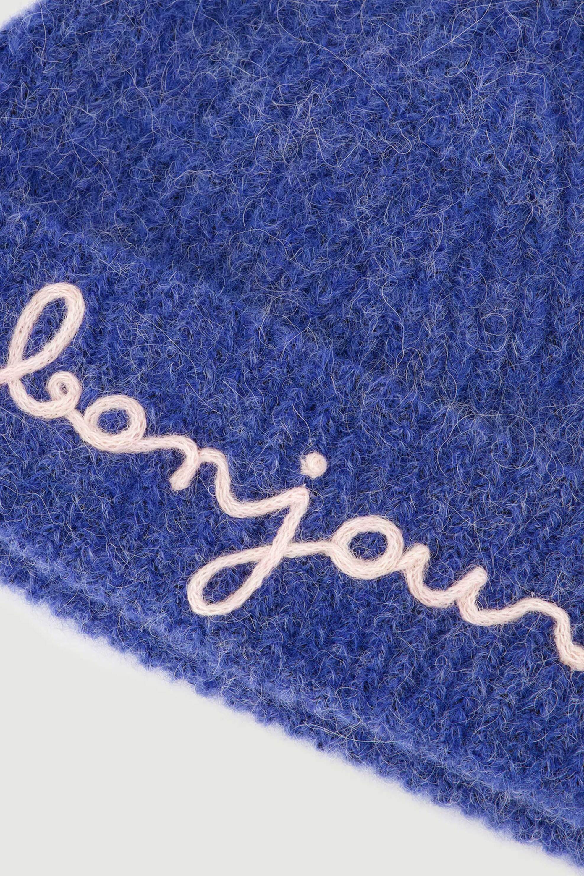 Maison Labiche γυναικείο σκουφάκι με κεντημένο lettering "Βοnjour" - YAFAGEBONJOUR Μπλε φωτογραφία