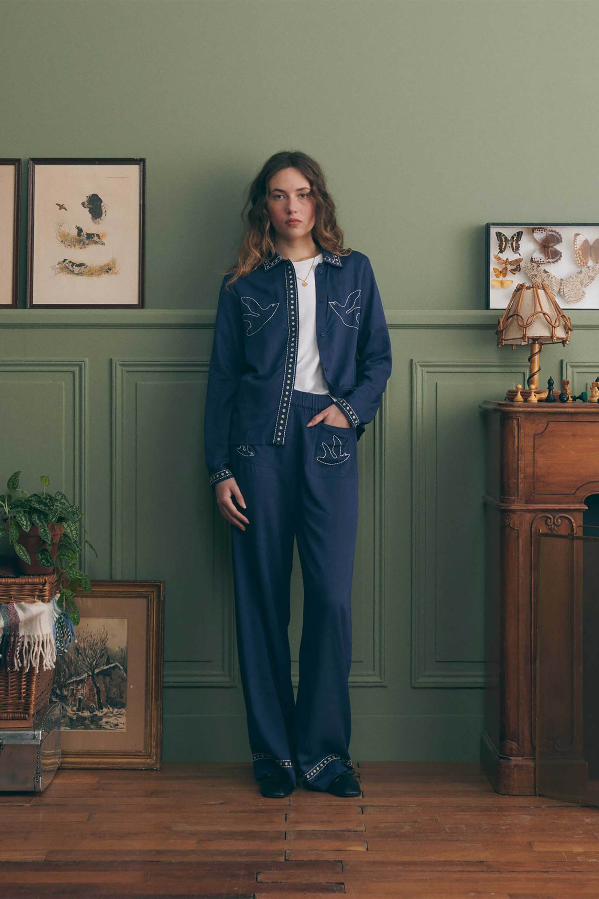 MAISON LABICHE Maison Labiche γυναικείο παντελόνι με print - YWOUDINBIRDS Μπλε