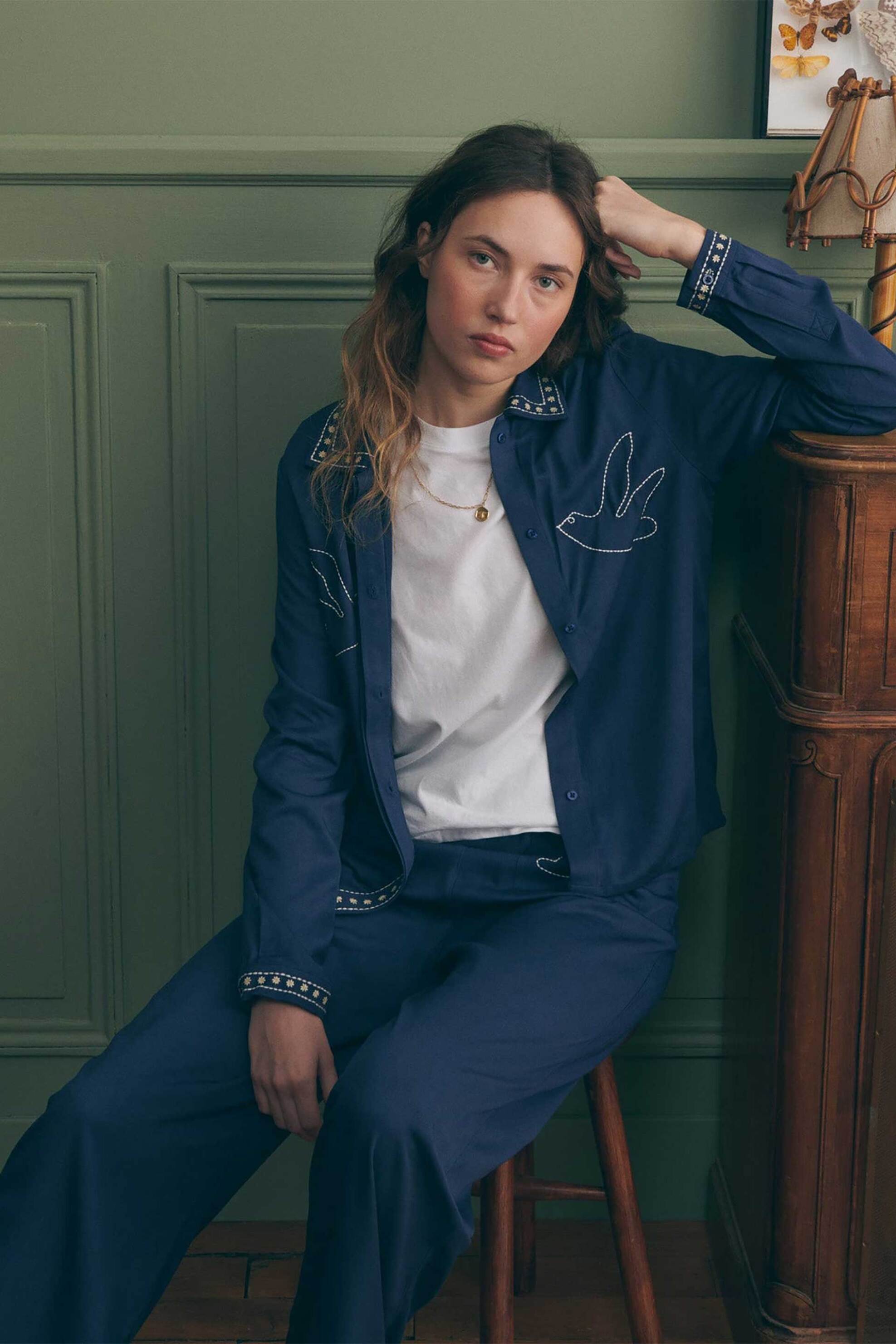 Maison Labiche γυναικείο παντελόνι με print - YWOUDINBIRDS Μπλε φωτογραφία