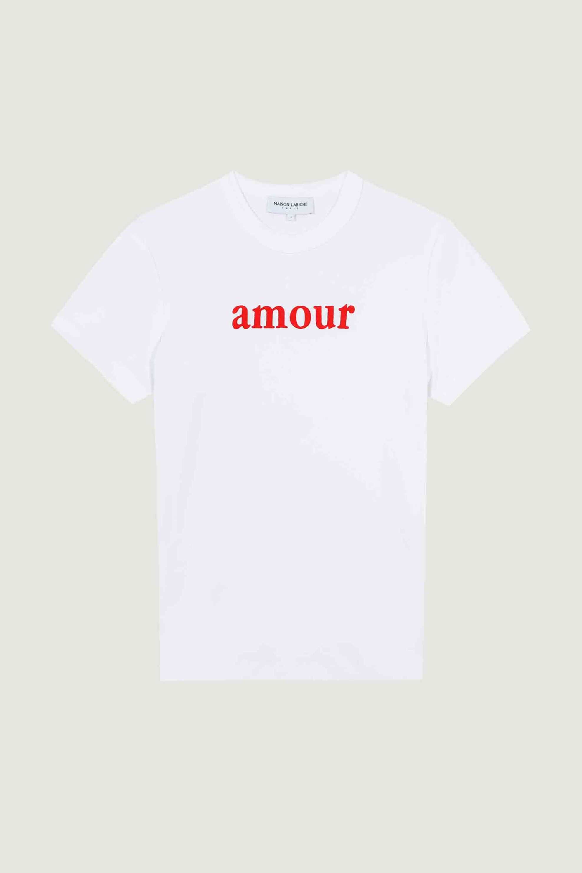 Maison Labiche Γυναικείο Βαμβακερό T-Shirt Μονόχρωμο με Lettering Amour - Uwmontherlantam Λευκό