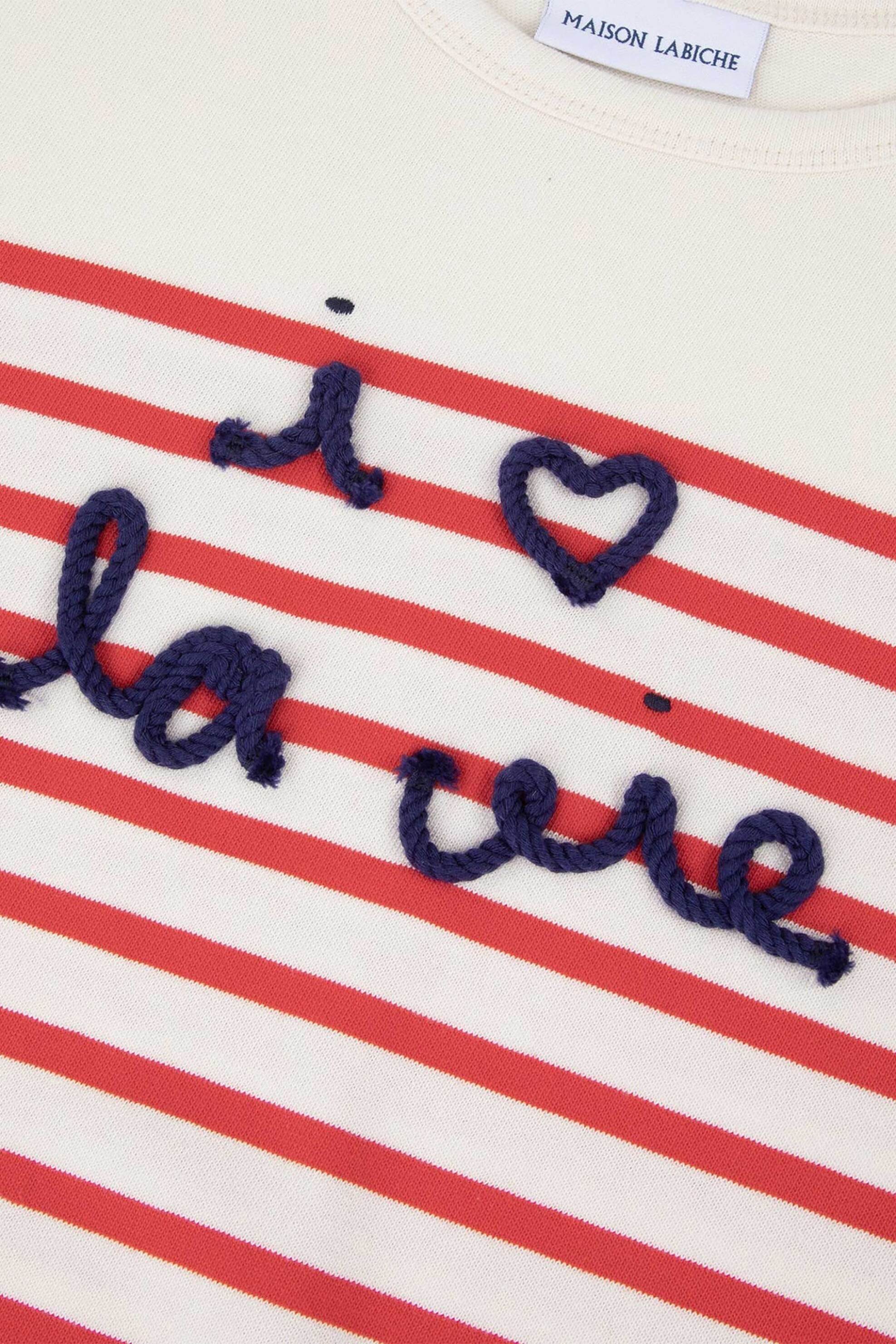 Maison Labiche γυναικεία βαμβακερή μπλούζα με ριγέ σχέδιο "I Love La Vie" - ZWMONTPARILOVE Κόκκινο φωτογραφία