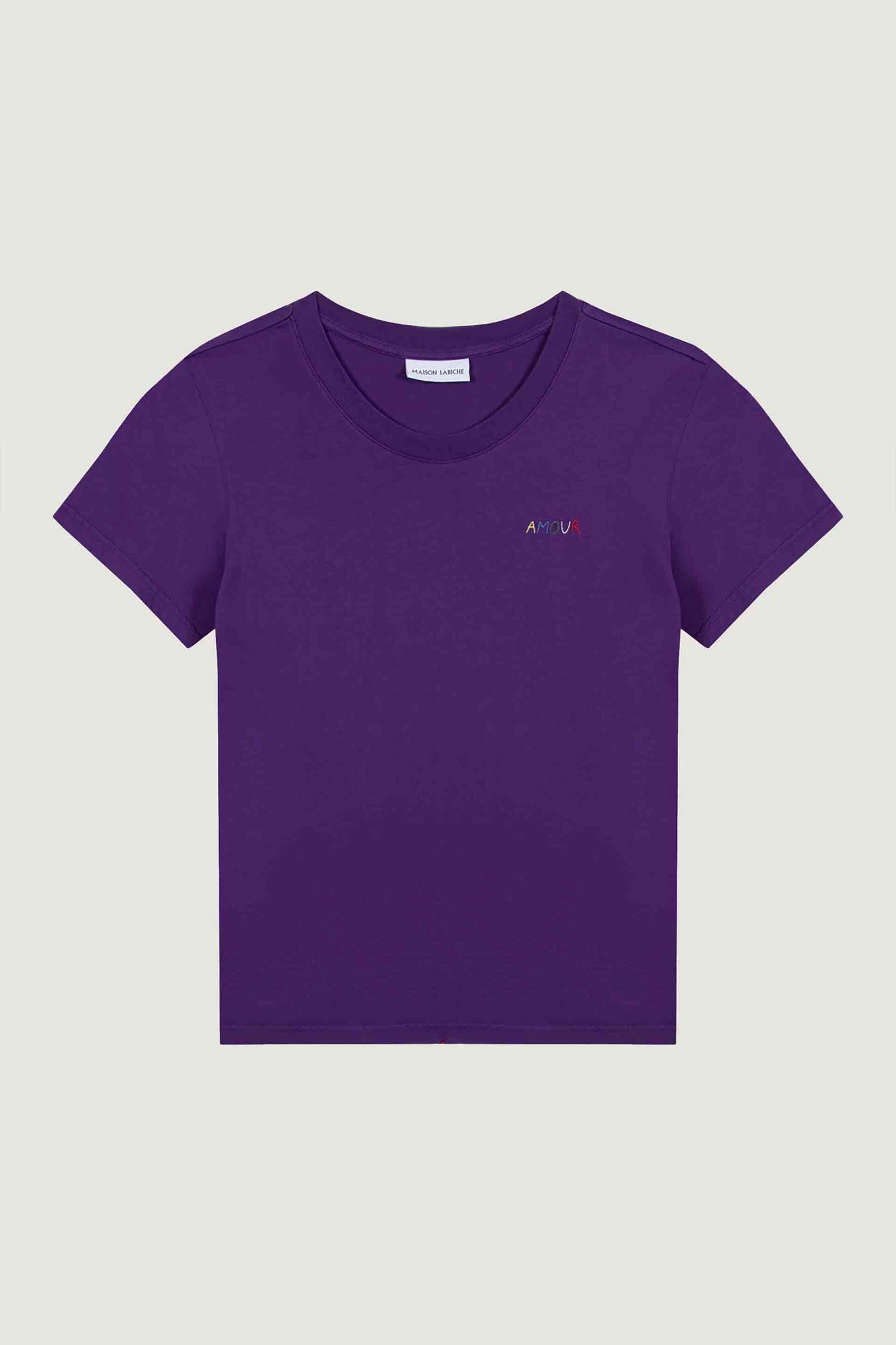 Maison Labiche γυναικείο βαμβακερό T-shirt μονόχρωμο με lettering "Amour" - ZWPOPINAMOUR Μοβ