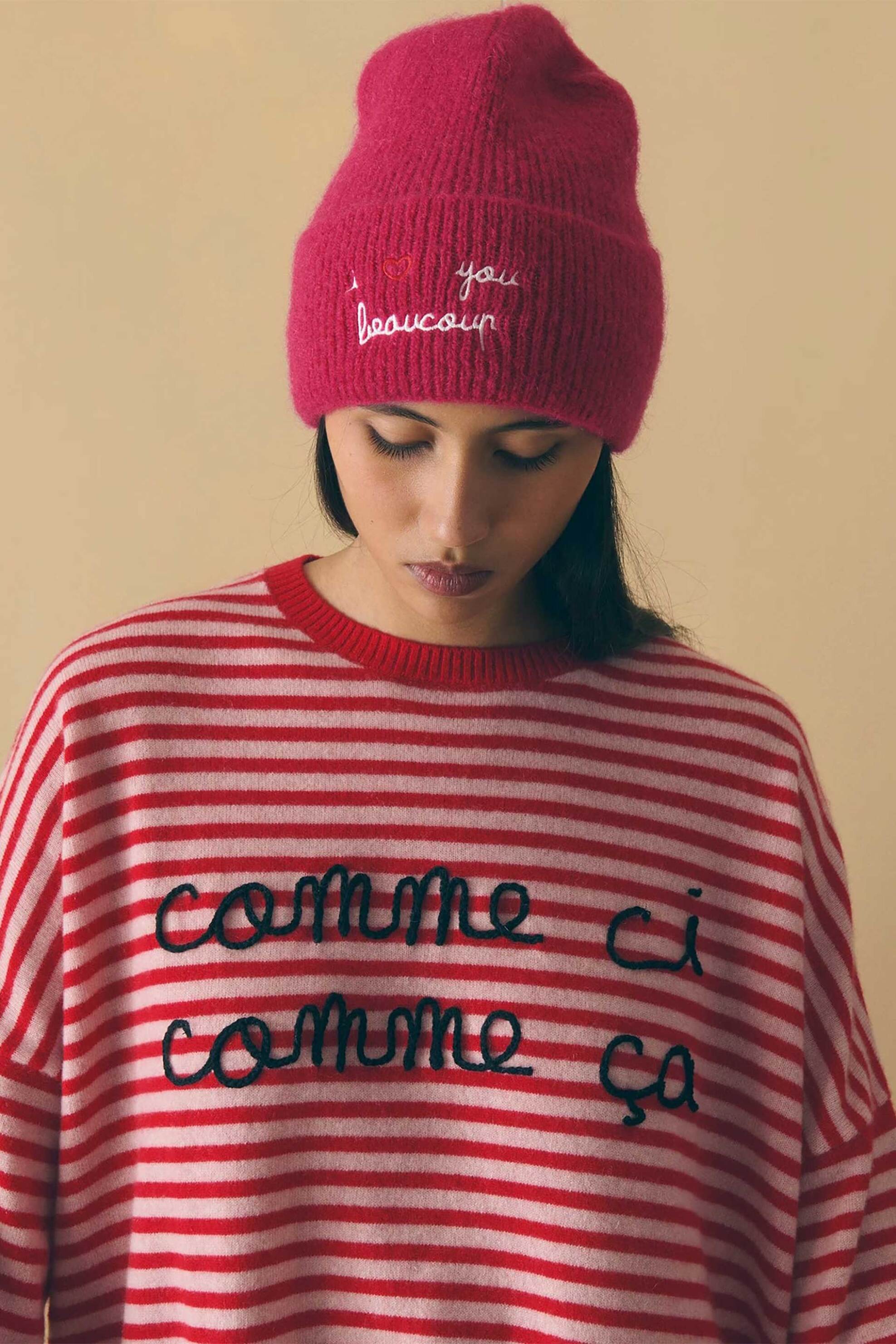 MAISON LABICHE Maison Labiche γυναικείο πουλόβερ με ριγέ σχέδιο και lettering "Comme CI Comme Ca" - AAWBUZELINSCOMM Κόκκινο