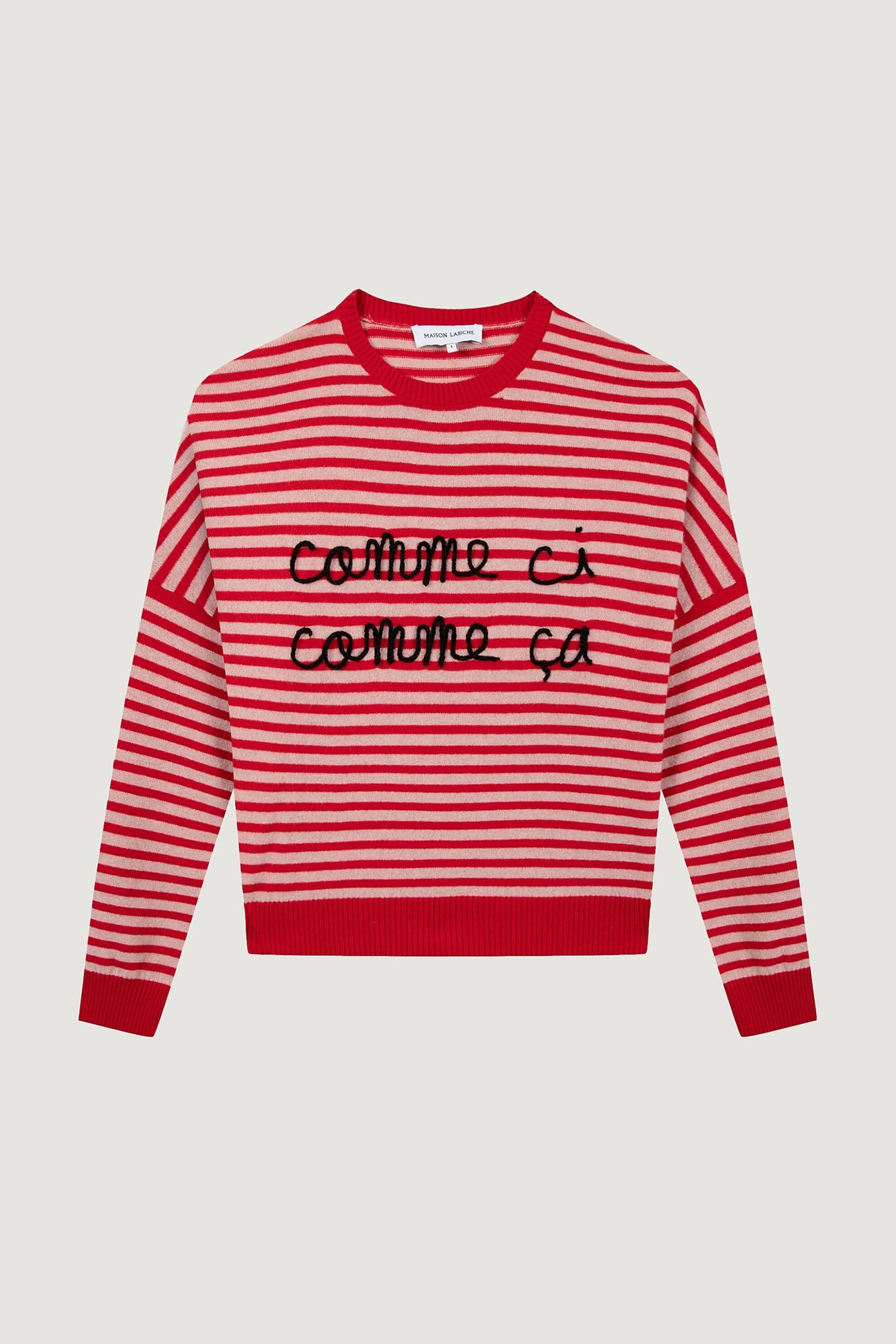 Maison Labiche Γυναικείο Πουλόβερ με Ριγέ Σχέδιο Και Lettering Comme Ci Ca - Aawbuzelinscomm Κόκκινο
