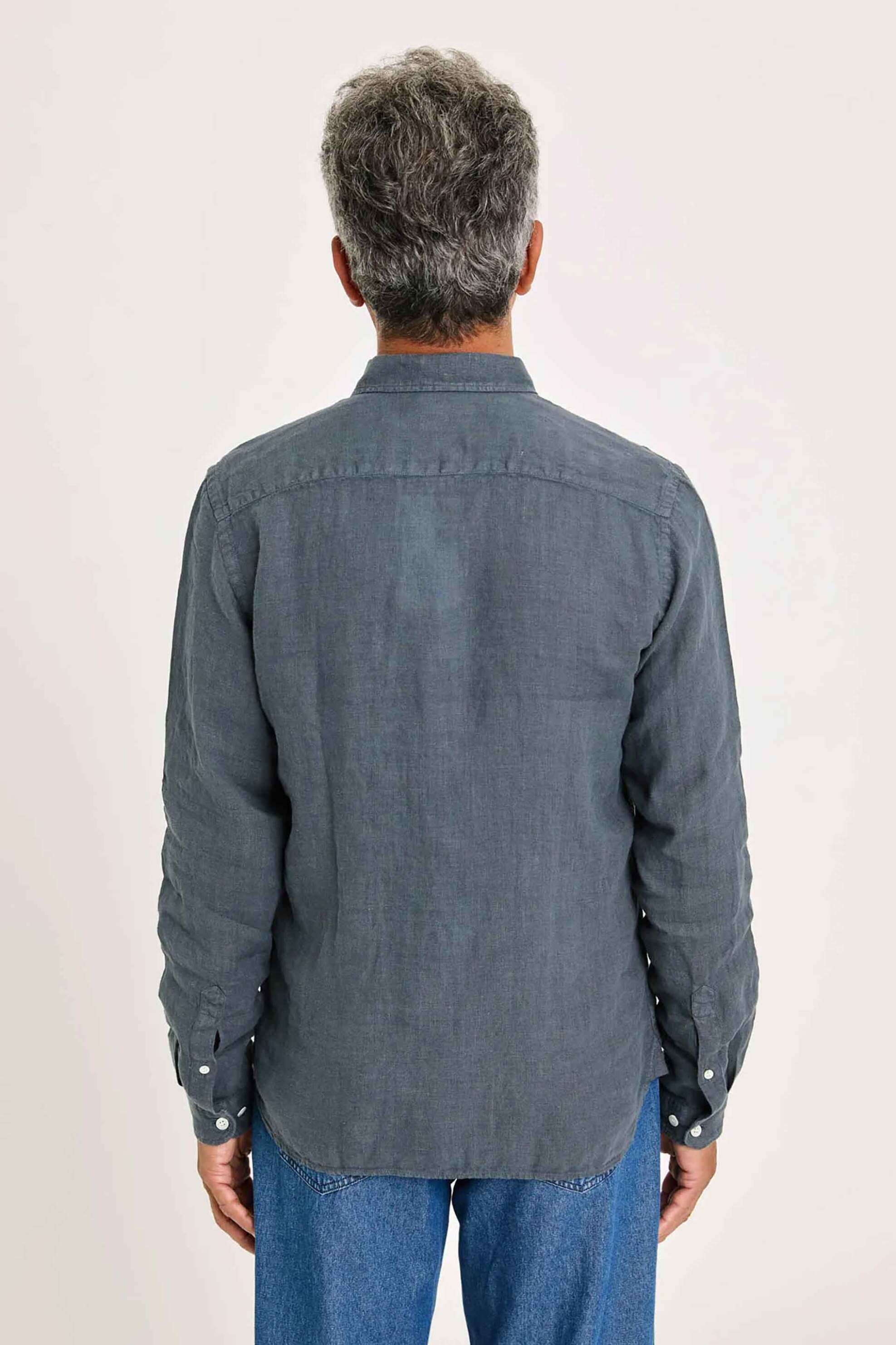 La Paz ανδρικό λινό πουκάμισο με μικροσχέδιο "Bastos" Oversized Fit - SS25014011005 Ανθρακί φωτογραφία