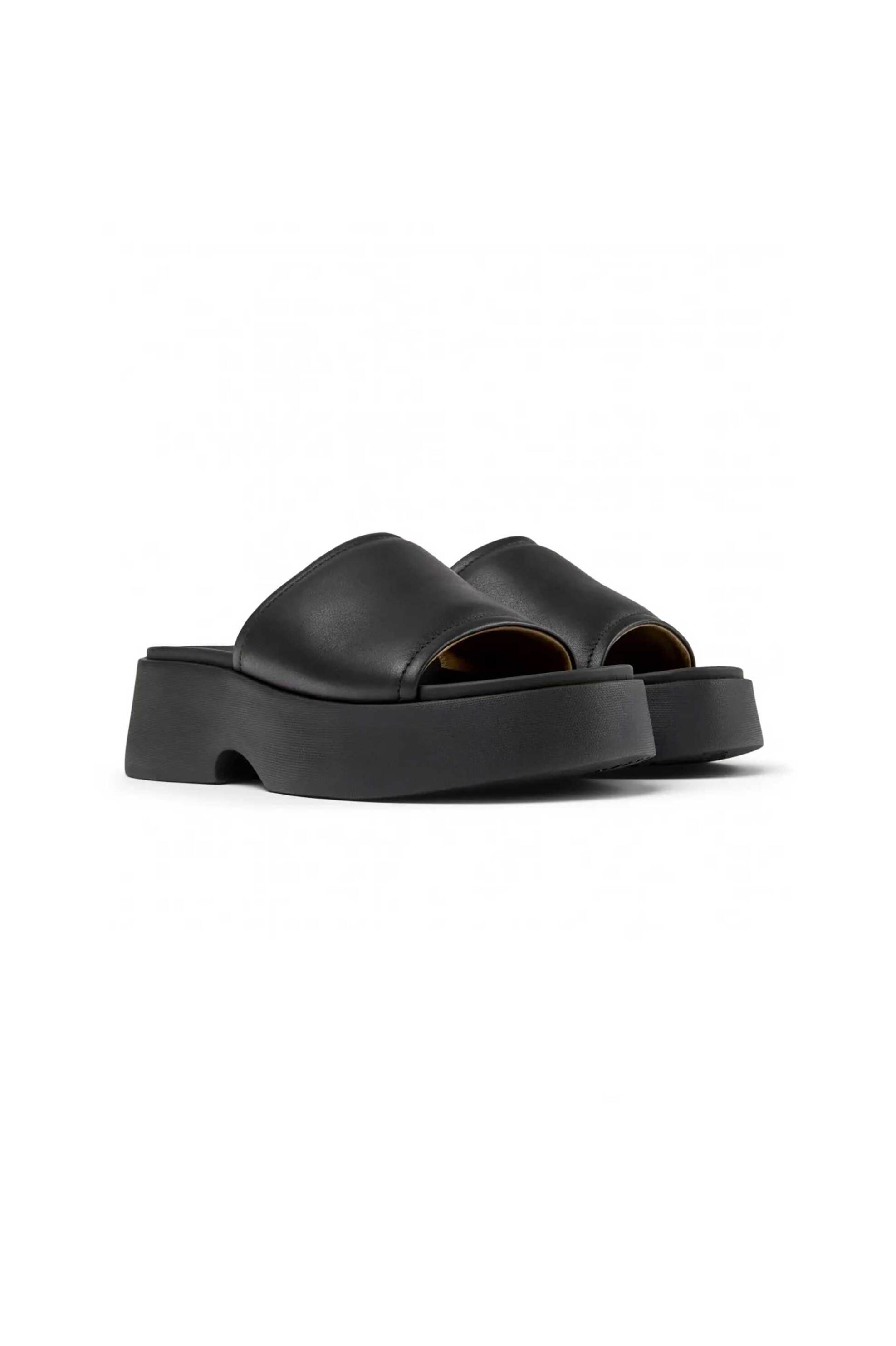 CAMPER Camper γυναικεία δερμάτινα flatforms μονόχρωμα με χοντρή σόλα "Tasha" - K201664-001 Μαύρο - 3