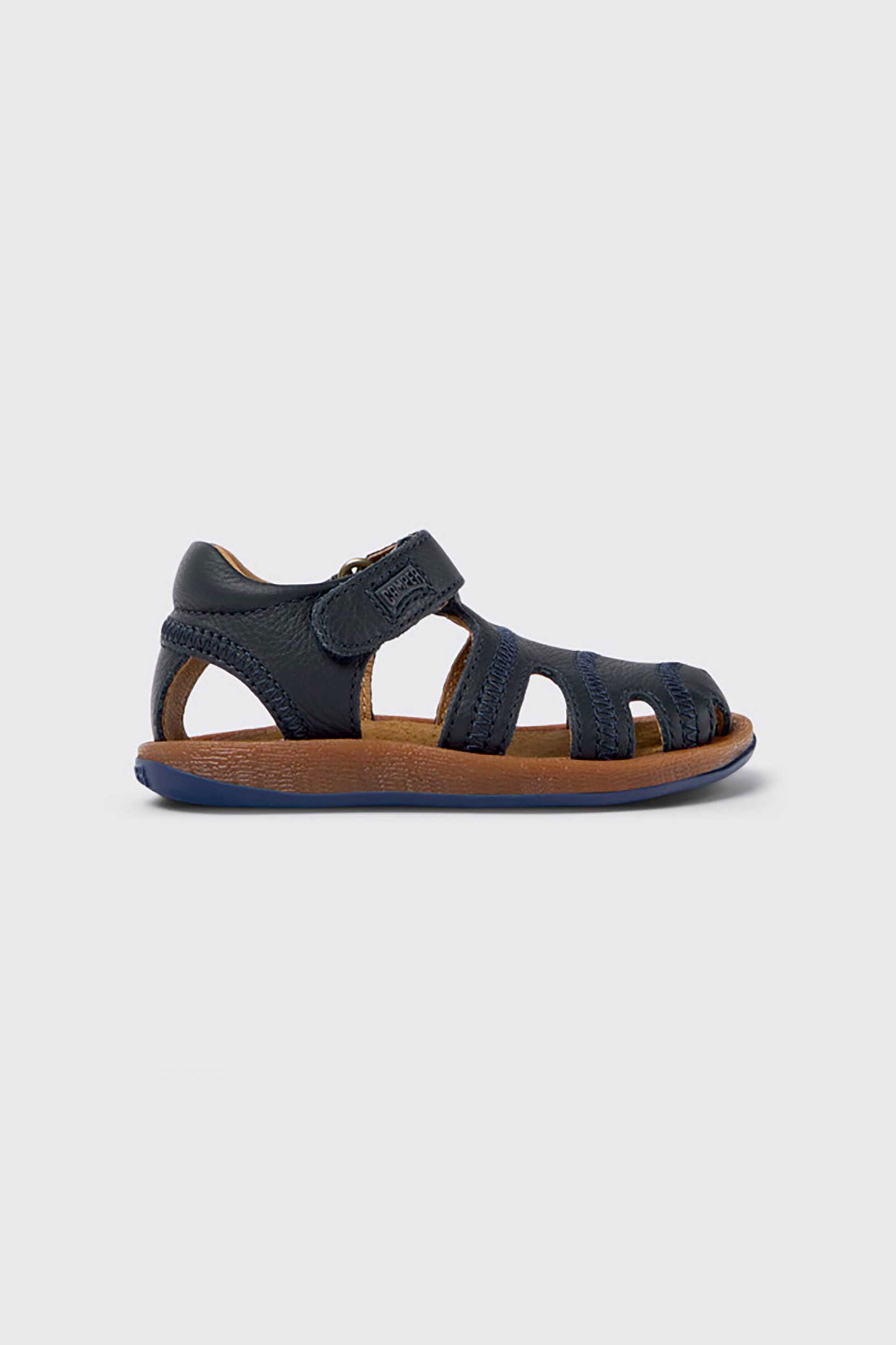 CAMPER Camper βρεφικά δερμάτινα πέδιλα με velcro και λογότυπο "Bicho" (21-26) - 80372-054 Μπλε Σκούρο