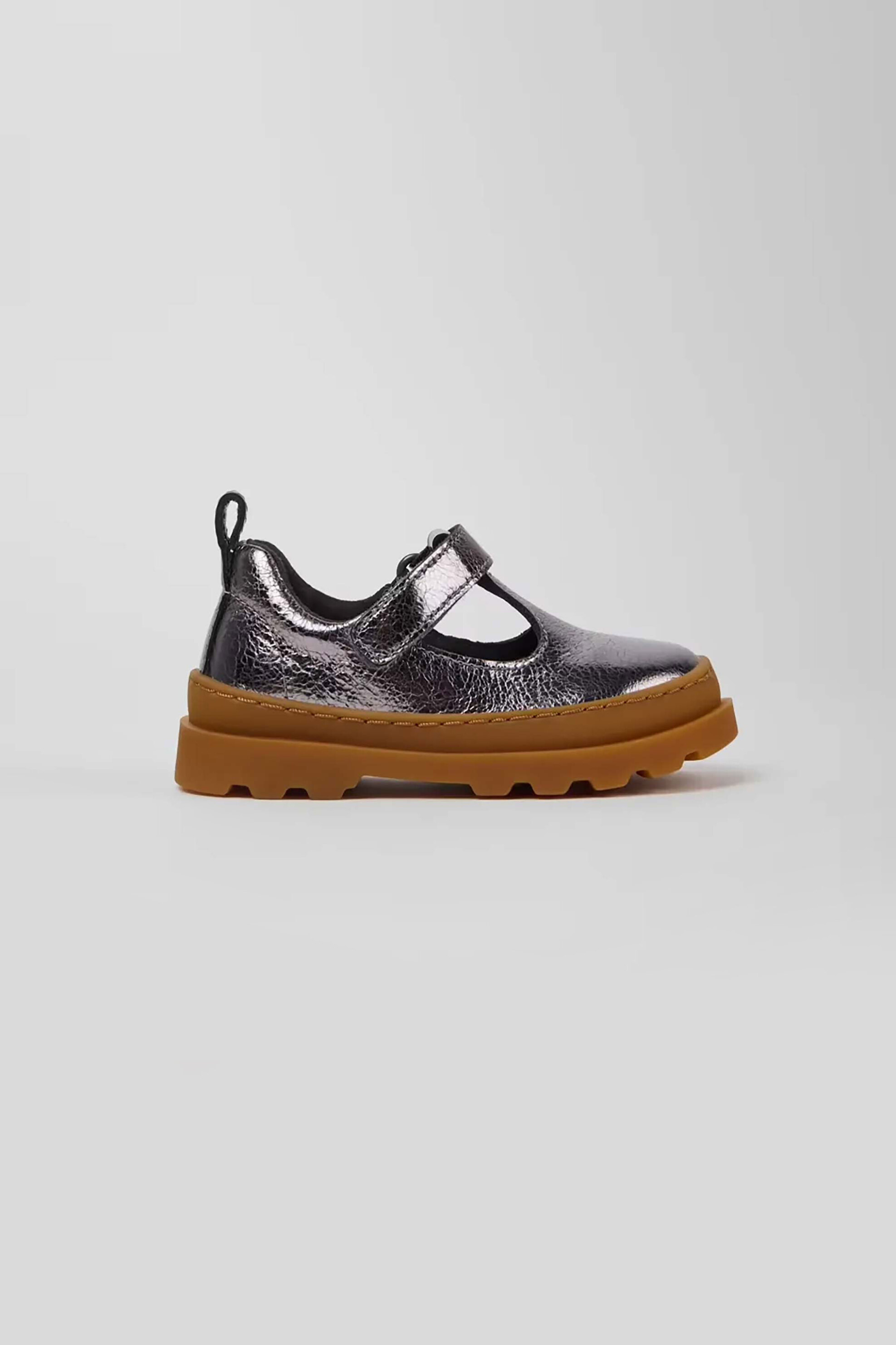 Camper παιδικά δερμάτινα παπούστια με μπαρέτα - K800656-002 Ασημί