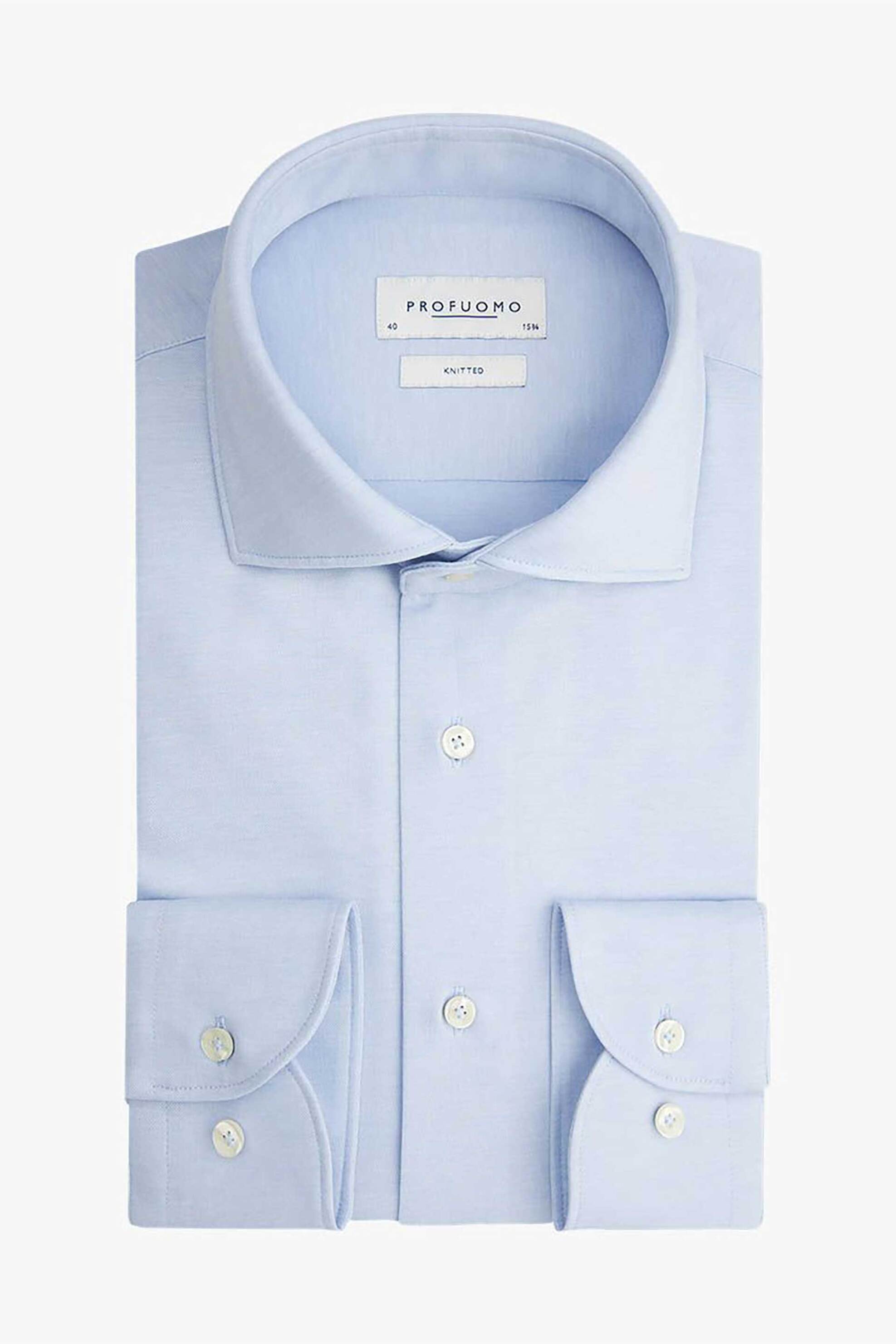 PROFUOMO Profuomo ανδρικό πουκάμισο μονόχρωμο Slim Fit "Single Jersey" - PP2H00005B Μπλε Ανοιχτό