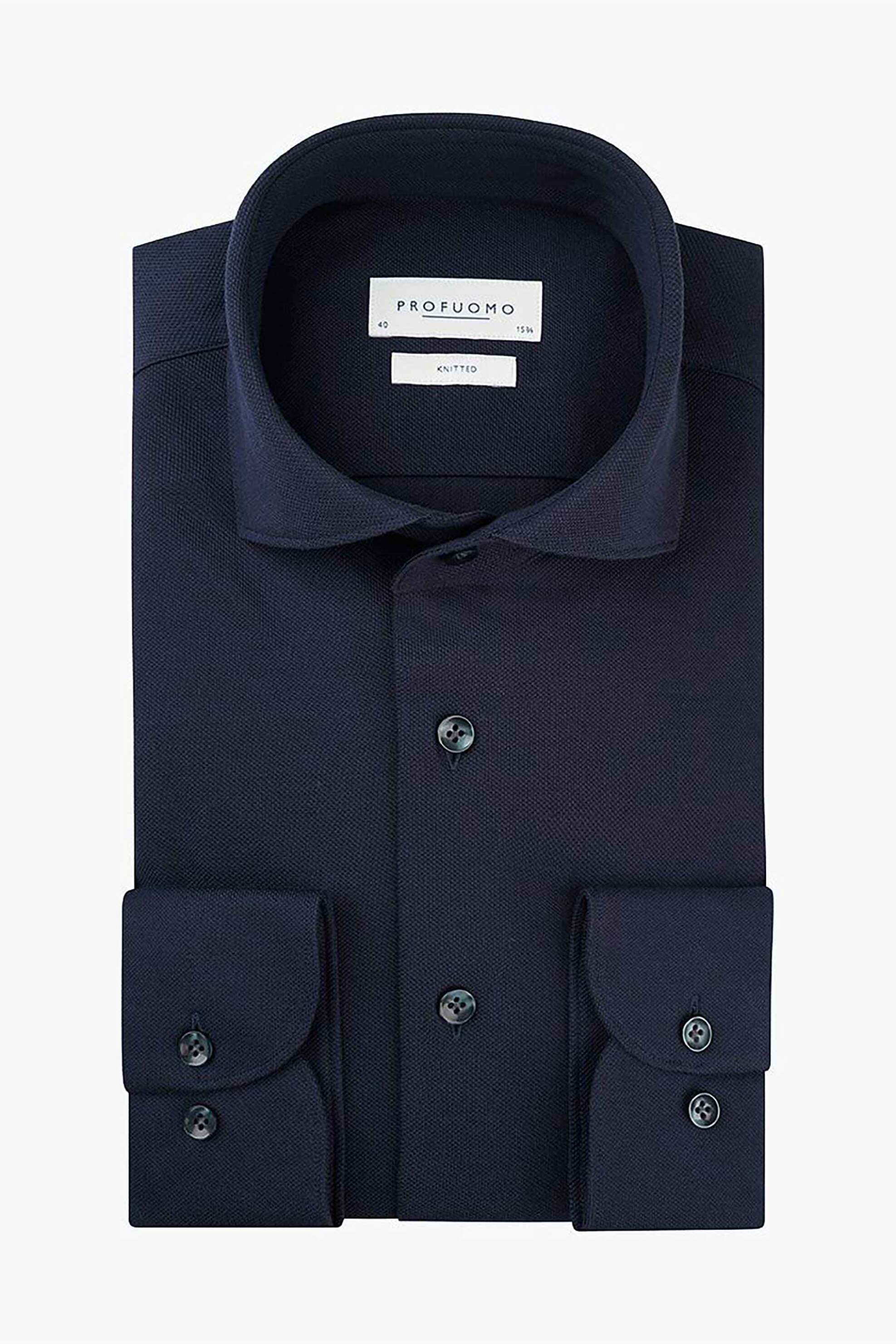 PROFUOMO Profuomo ανδρικό πουκάμισο μονόχρωμο Slim Fit "Knitted" - PP2HC10014 Σκούρο Μπλε