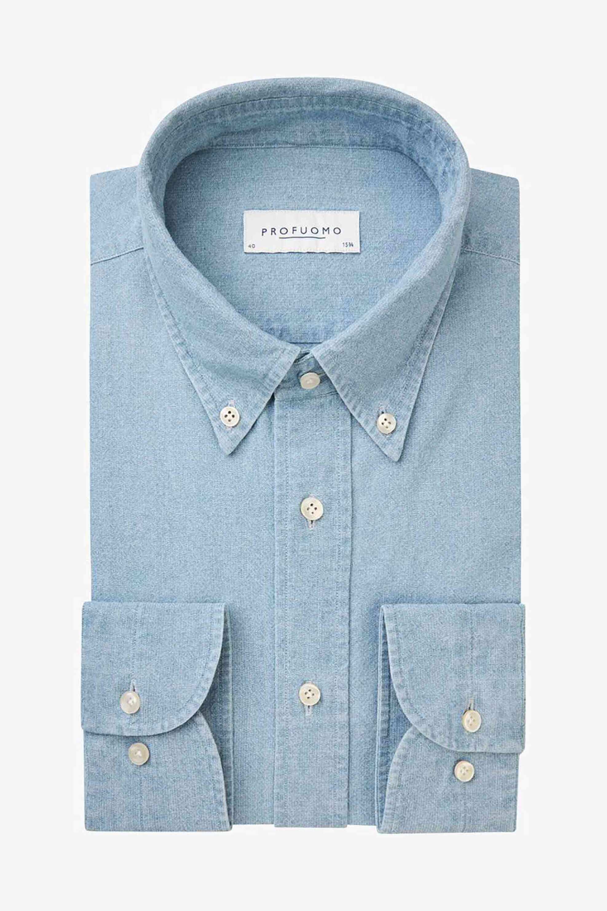 Profuomo Ανδρικό Denim Πουκάμισο Button Down Slim Fit - Ppvh10061A Blue Ανοιχτό