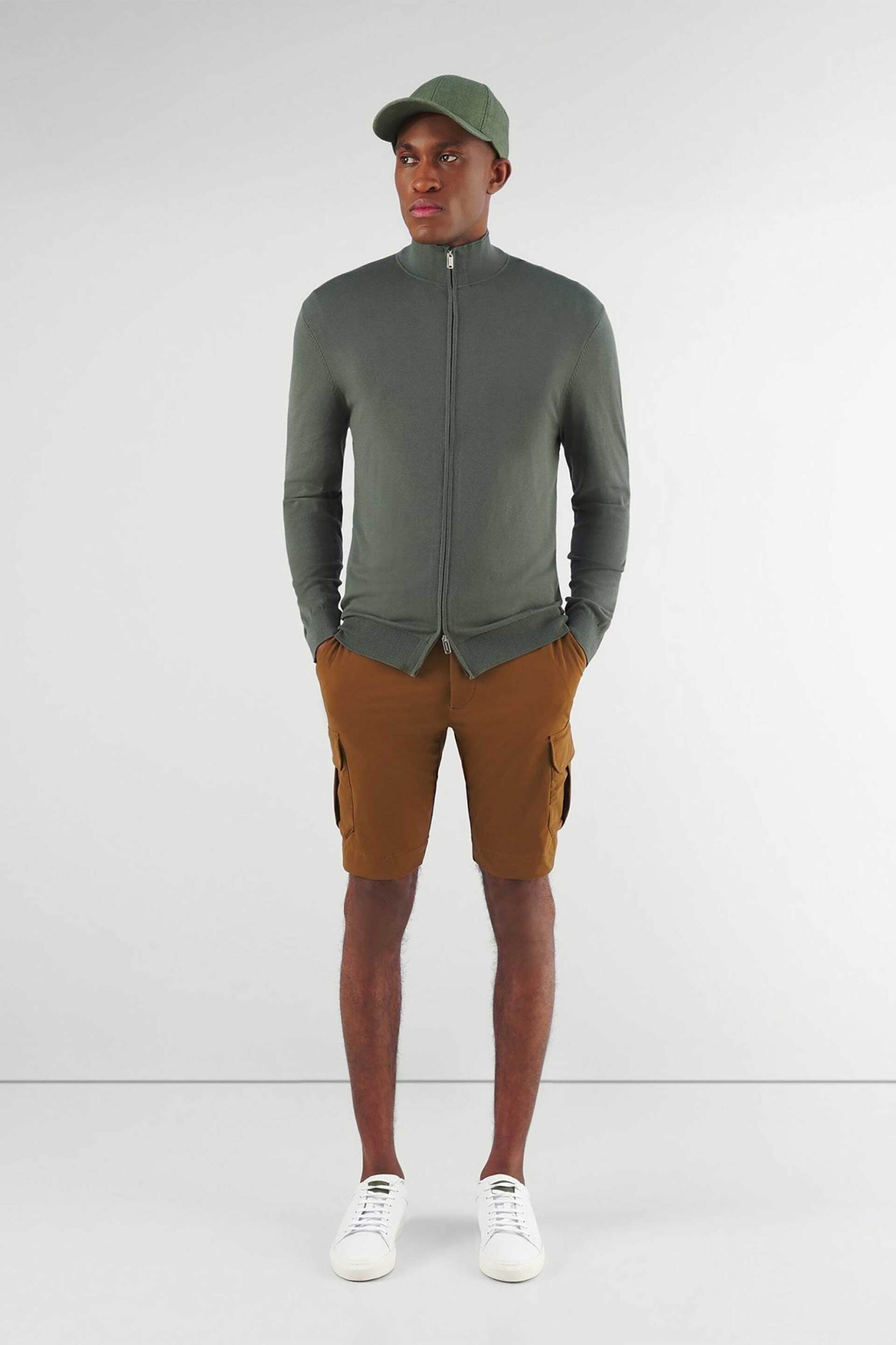 PROFUOMO Profuomo ανδρική πλεκτή ζακέτα με ψηλό λαιμό Slim Fit - PPVJ10015A Πράσινο Σκούρο
