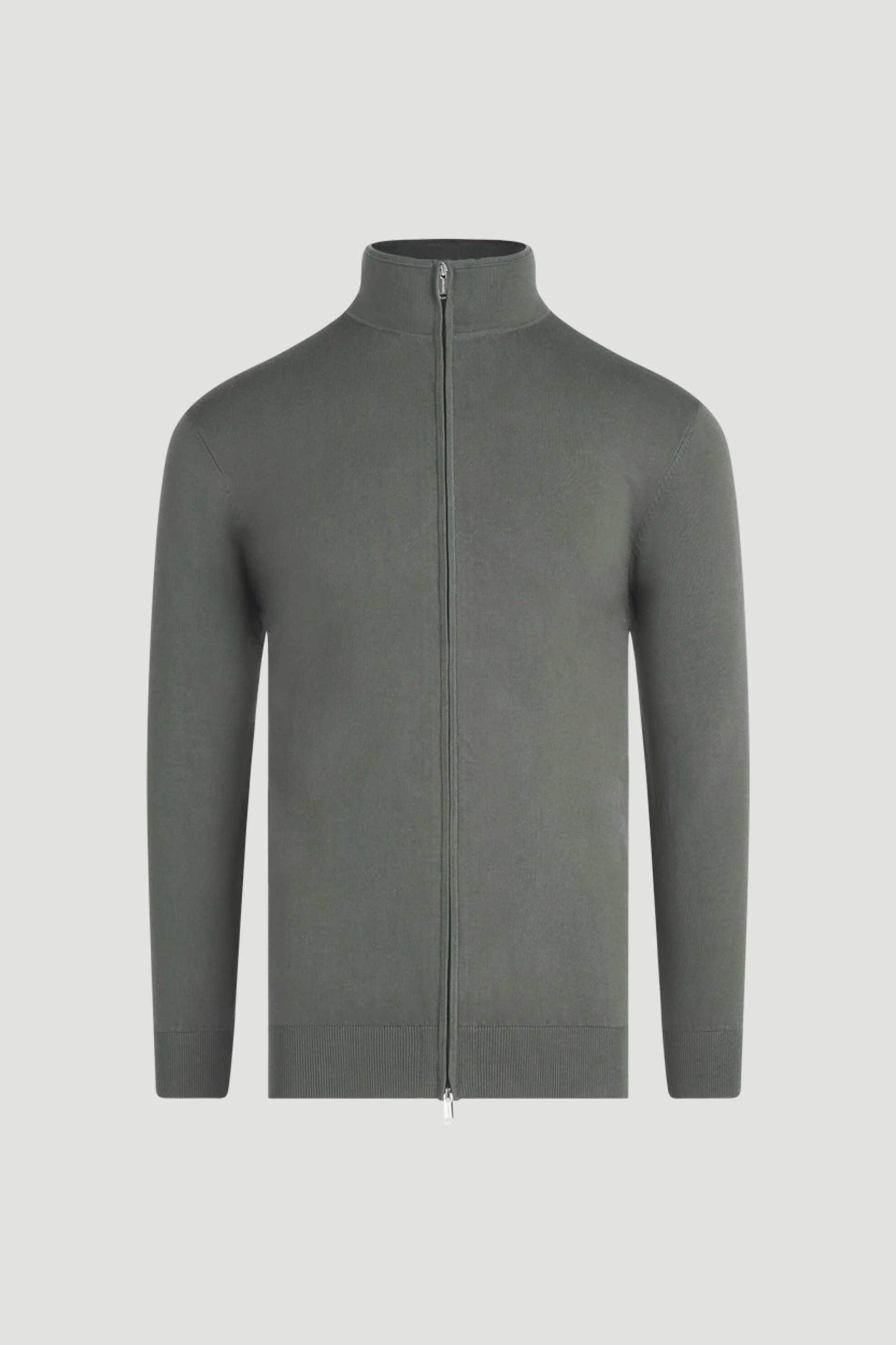 Profuomo Ανδρική Πλεκτή Ζακέτα με Ψηλό Λαιμό Slim Fit - Ppvj10015A Πράσινο Σκούρο