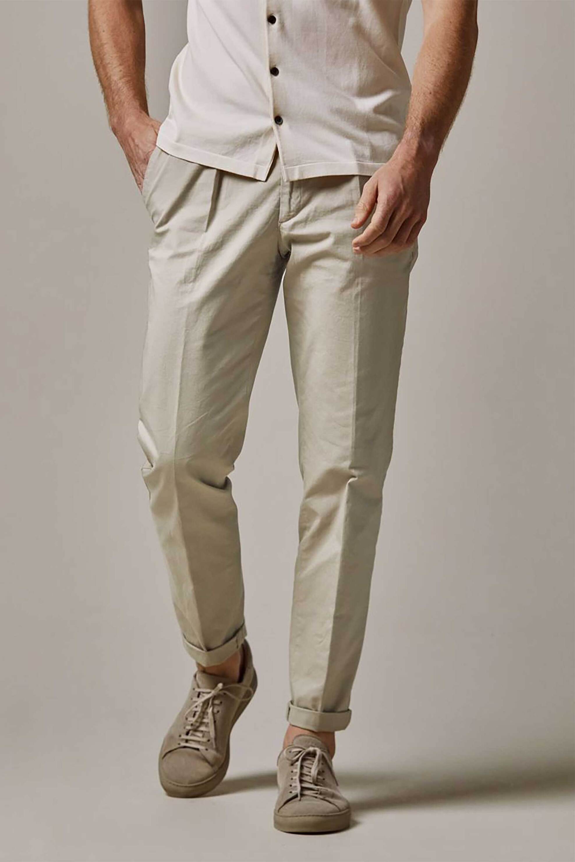 Profuomo ανδρικό chino παντελόνι μονόχρωμο Relaxed Fit "828" - PPVQ10024A Μπεζ φωτογραφία