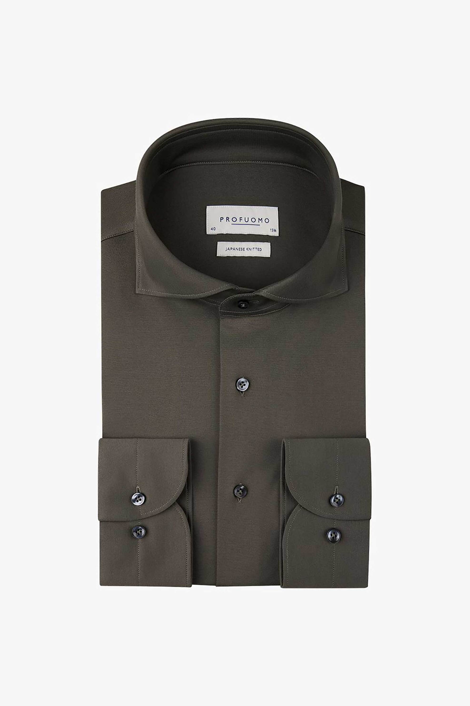 PROFUOMO Profuomo ανδρικό μονόχρωμο πουκάμισο Japanese knitted Slim Fit - PPVH10047F Χακί