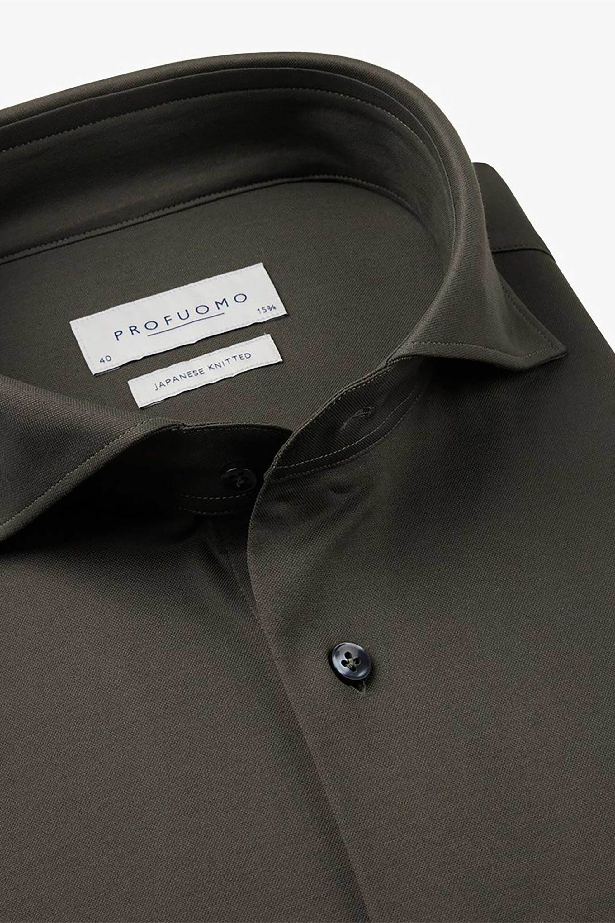 Profuomo ανδρικό μονόχρωμο πουκάμισο Japanese knitted Slim Fit - PPVH10047F Χακί φωτογραφία