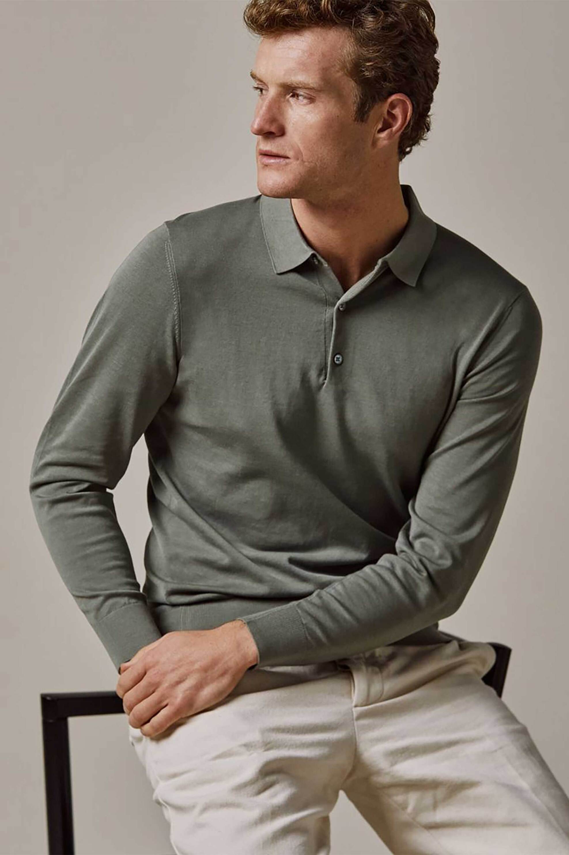 Profuomo ανδρική πόλο μπλούζα μονόχρωμη Normal Fit - PPVJ10009A Χακί φωτογραφία