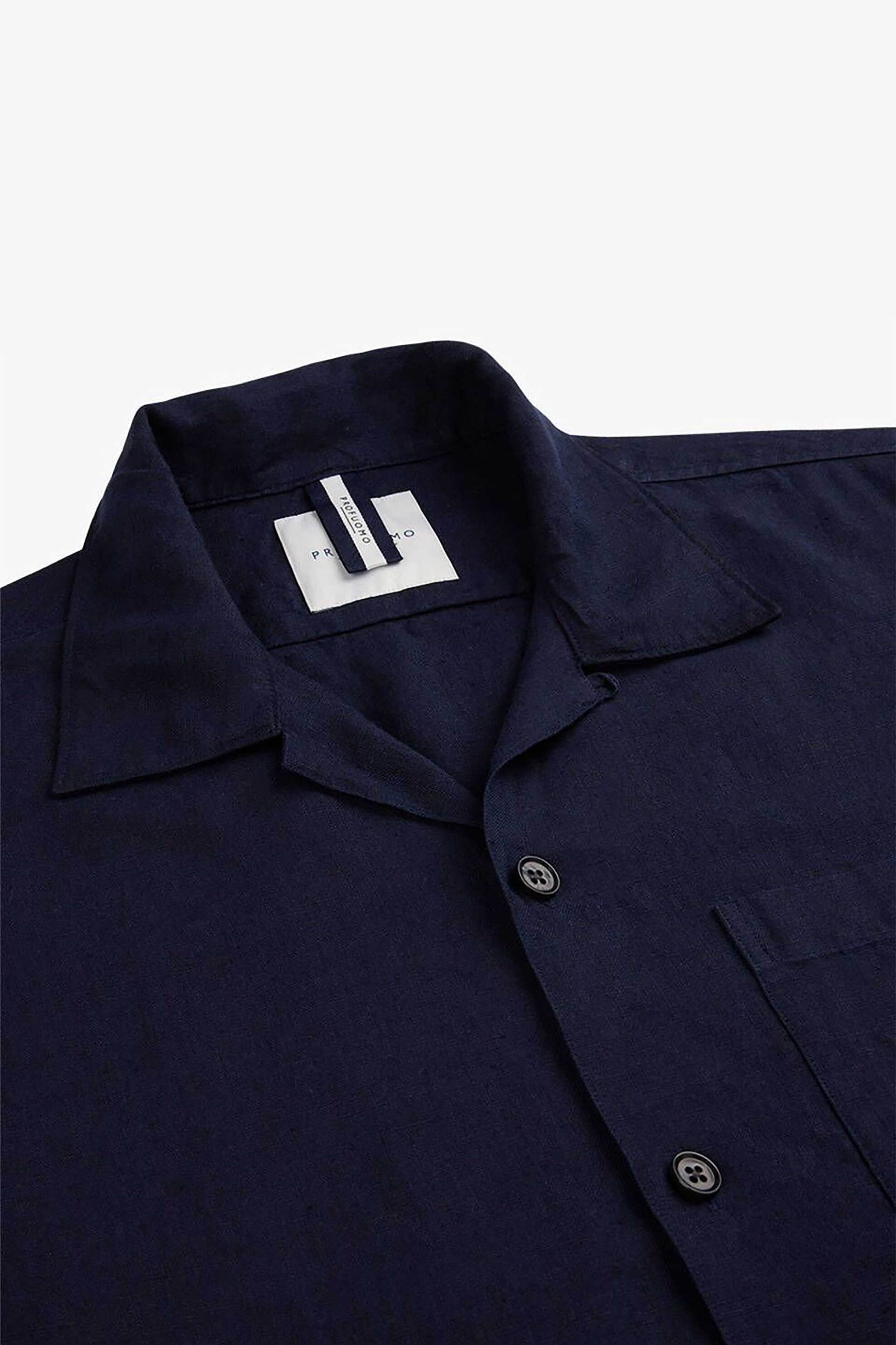 Profuomo Ανδρικό Λινό Πουκάμισο με Τσέπη Slim Fit - Ppvh10030A Μπλε Σκούρο