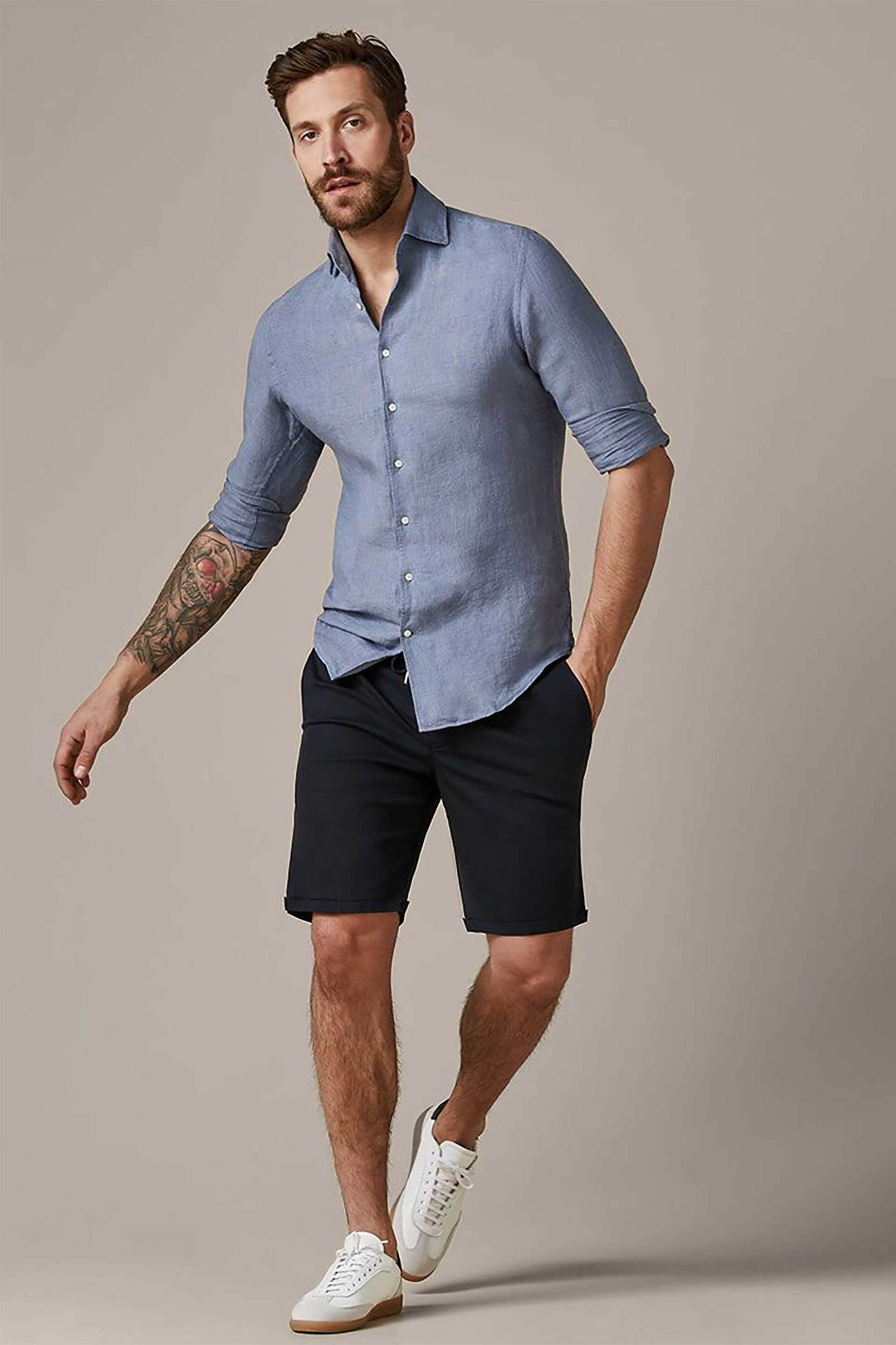 PROFUOMO Profuomo ανδρική βερμούδα με ελαστική μέση Slim Fit - PPVQ10028B Σκούρο Μπλε