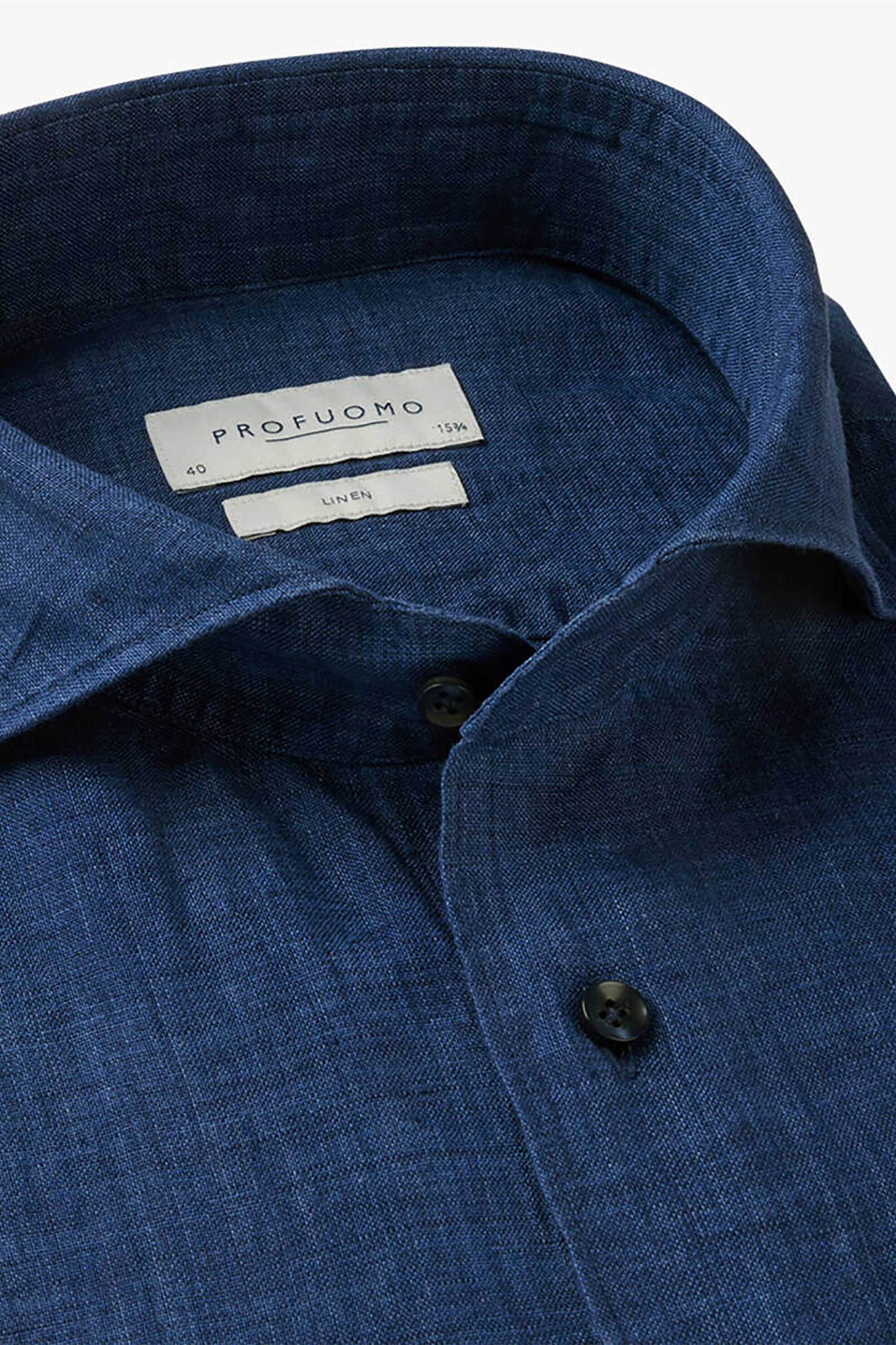 Profuomo Ανδρικό Λινό Πουκάμισο Μονόχρωμο Slim Fit - Ppvh10020N Μπλε Σκούρο