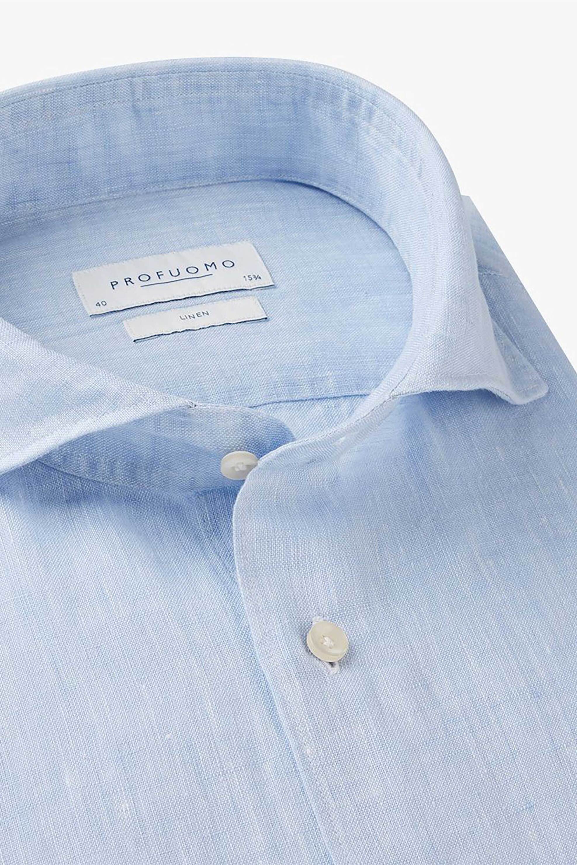 Profuomo Ανδρικό Λινό Πουκάμισο Μονόχρωμο Slim Fit - Ppvh10020L Μπλε Ανοιχτό