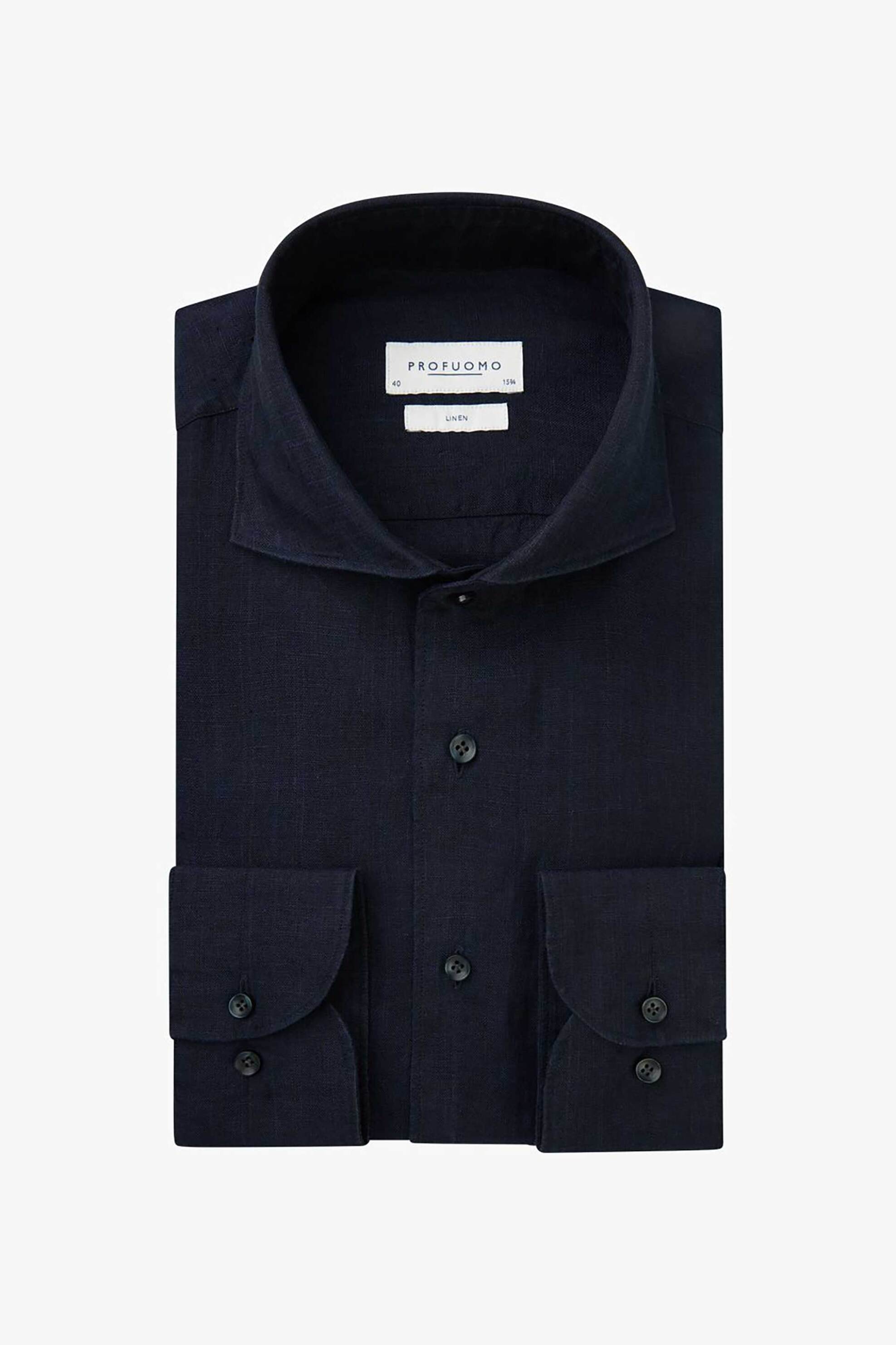 Profuomo Ανδρικό Λινό Πουκάμισο Μονόχρωμο Slim Fit - Ppvh10020O Σκούρο Μπλε