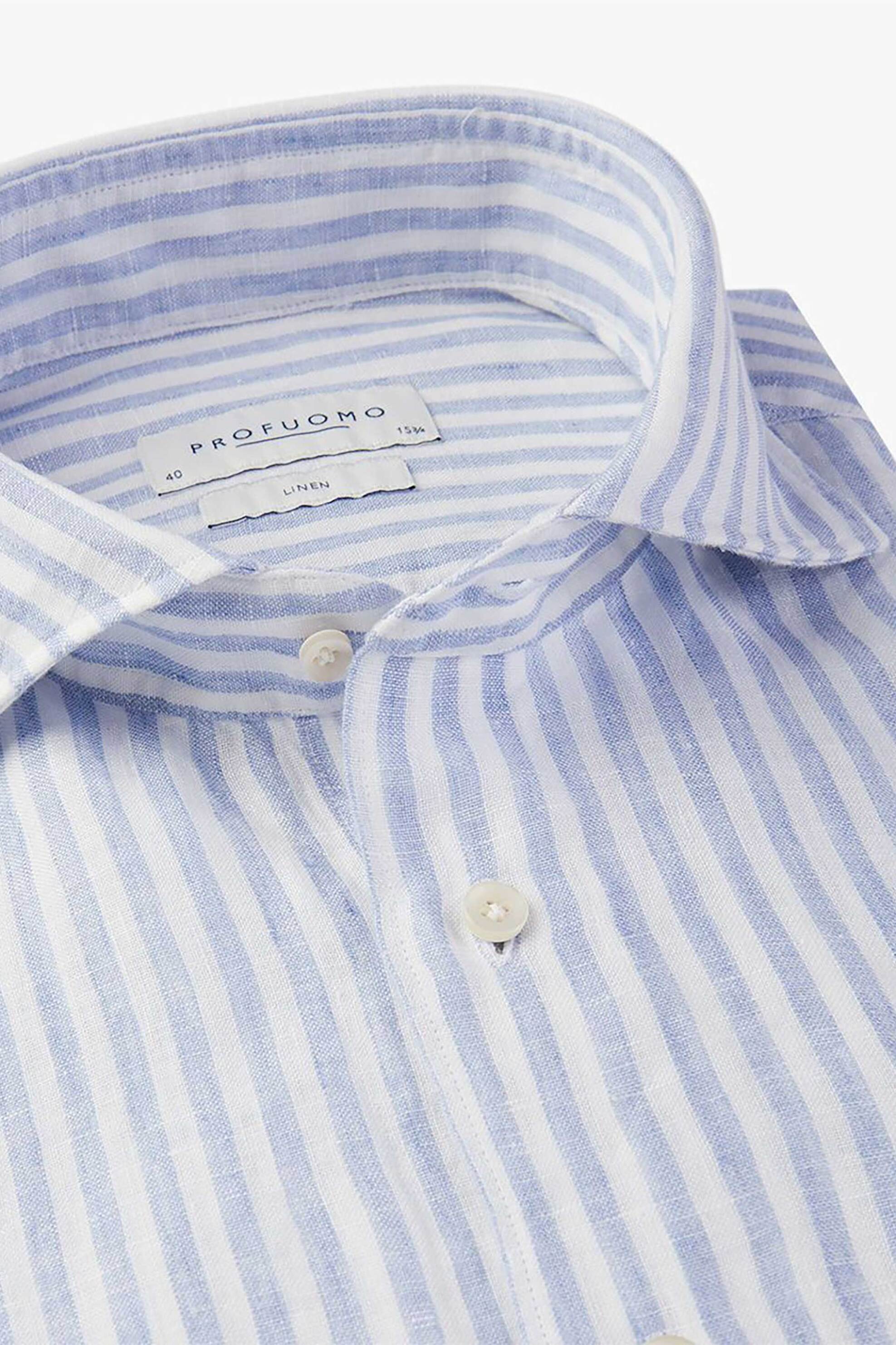 Profuomo ανδρικό λινό πουκάμισο με ριγέ σχέδιο Slim Fit - PPVH10021A Μπλε Ανοιχτό φωτογραφία