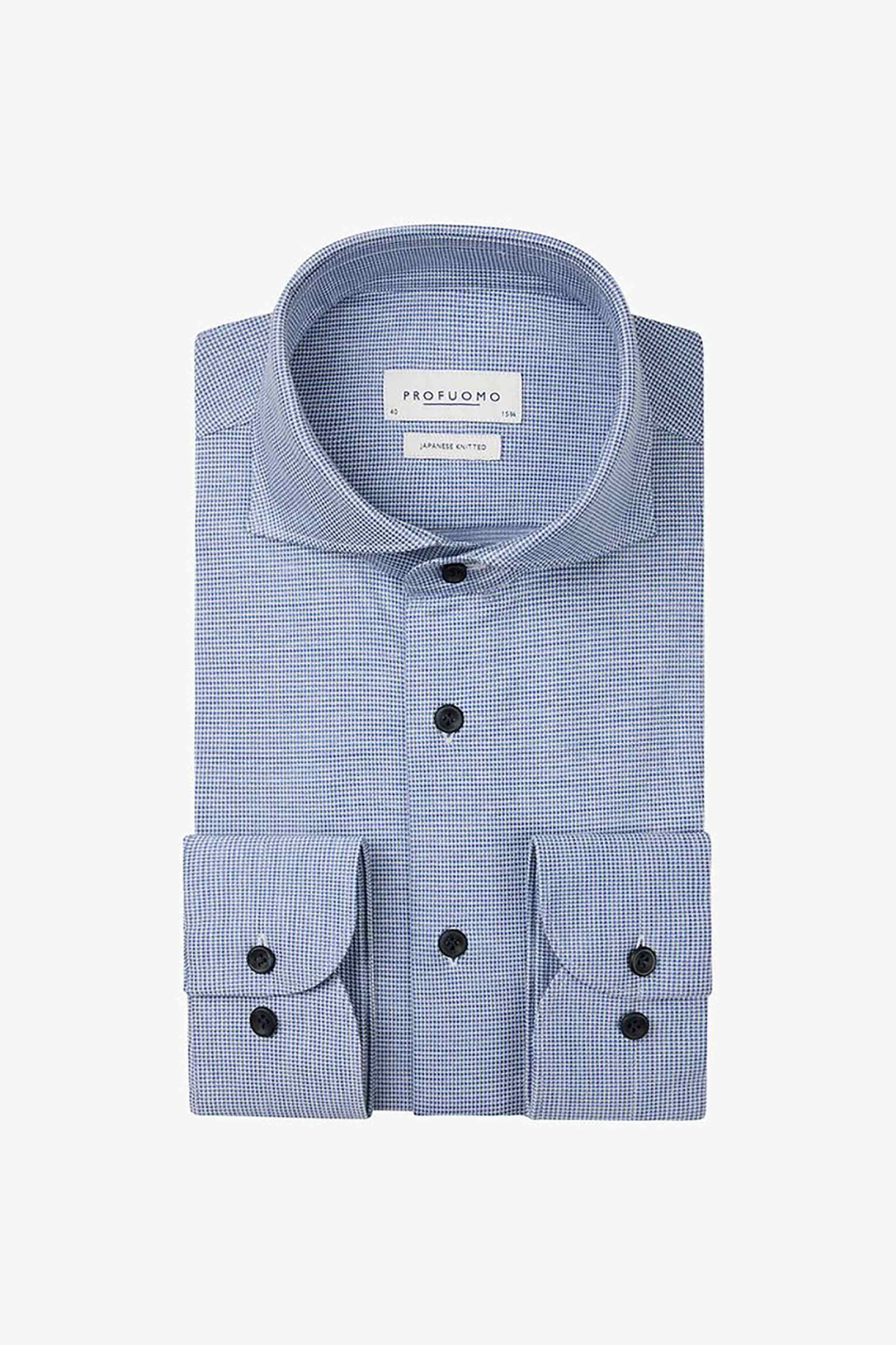 PROFUOMO Profuomo ανδρικό πουκάμισο με μικροσχέδιο Japanese knitted Slim Fit - PPVH30048A Μπλε
