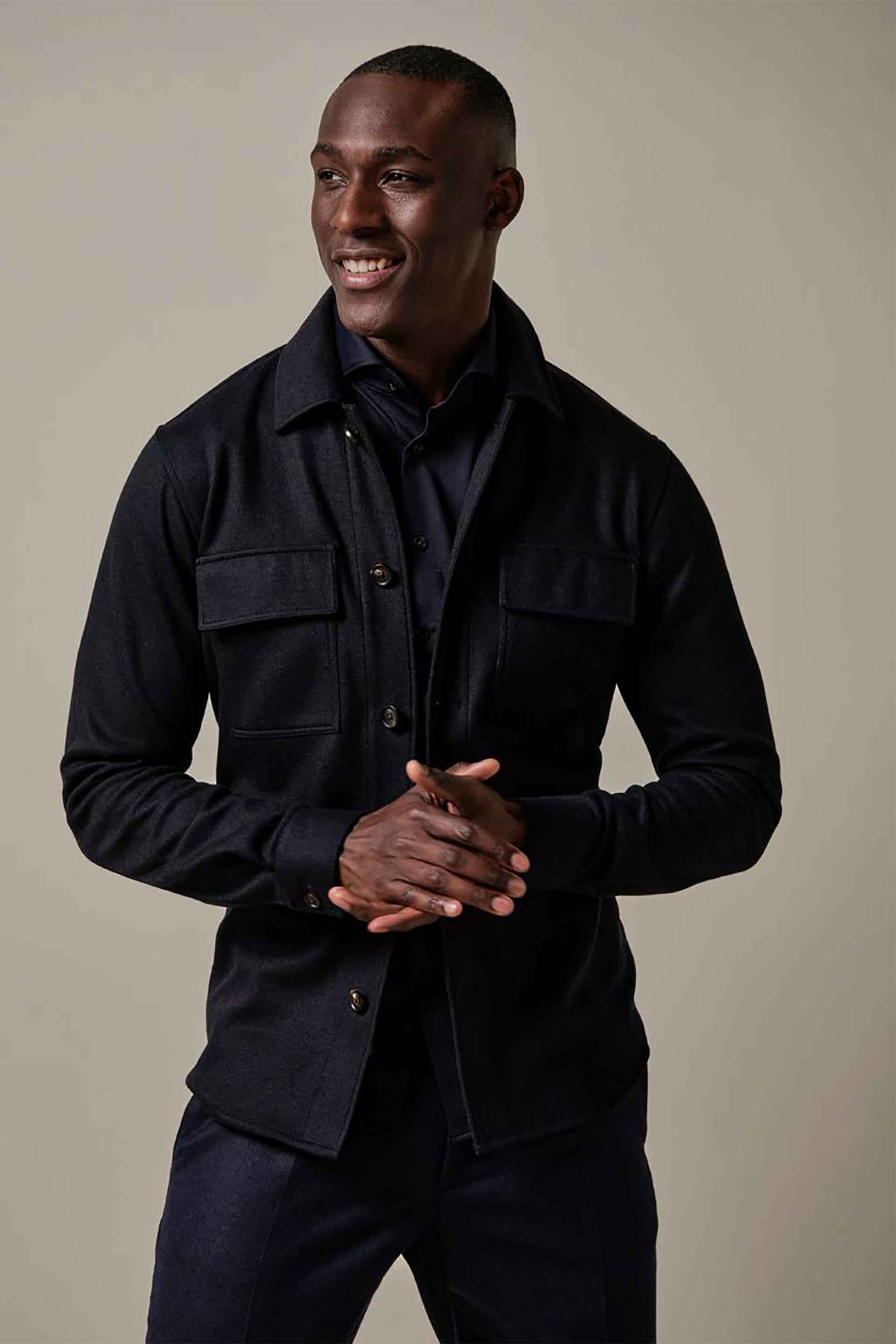 PROFUOMO Profuomo ανδρικό πλεκτό overshirt με τσέπες Normal Fit - PPVF30003A Σκούρο Μπλε