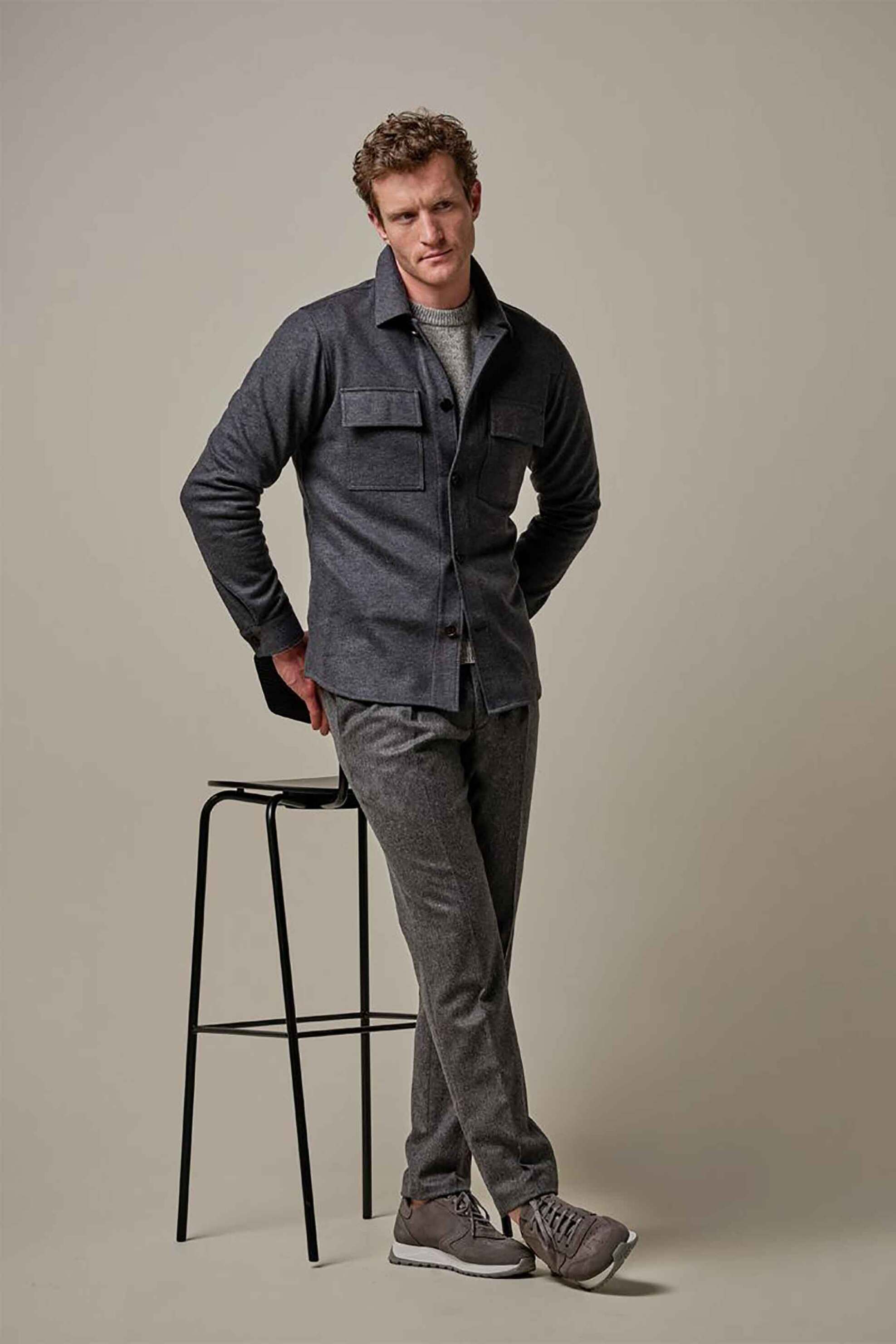 Profuomo ανδρικό πλεκτό overshirt με τσέπες Normal Fit - PPVF30003D Ανθρακί