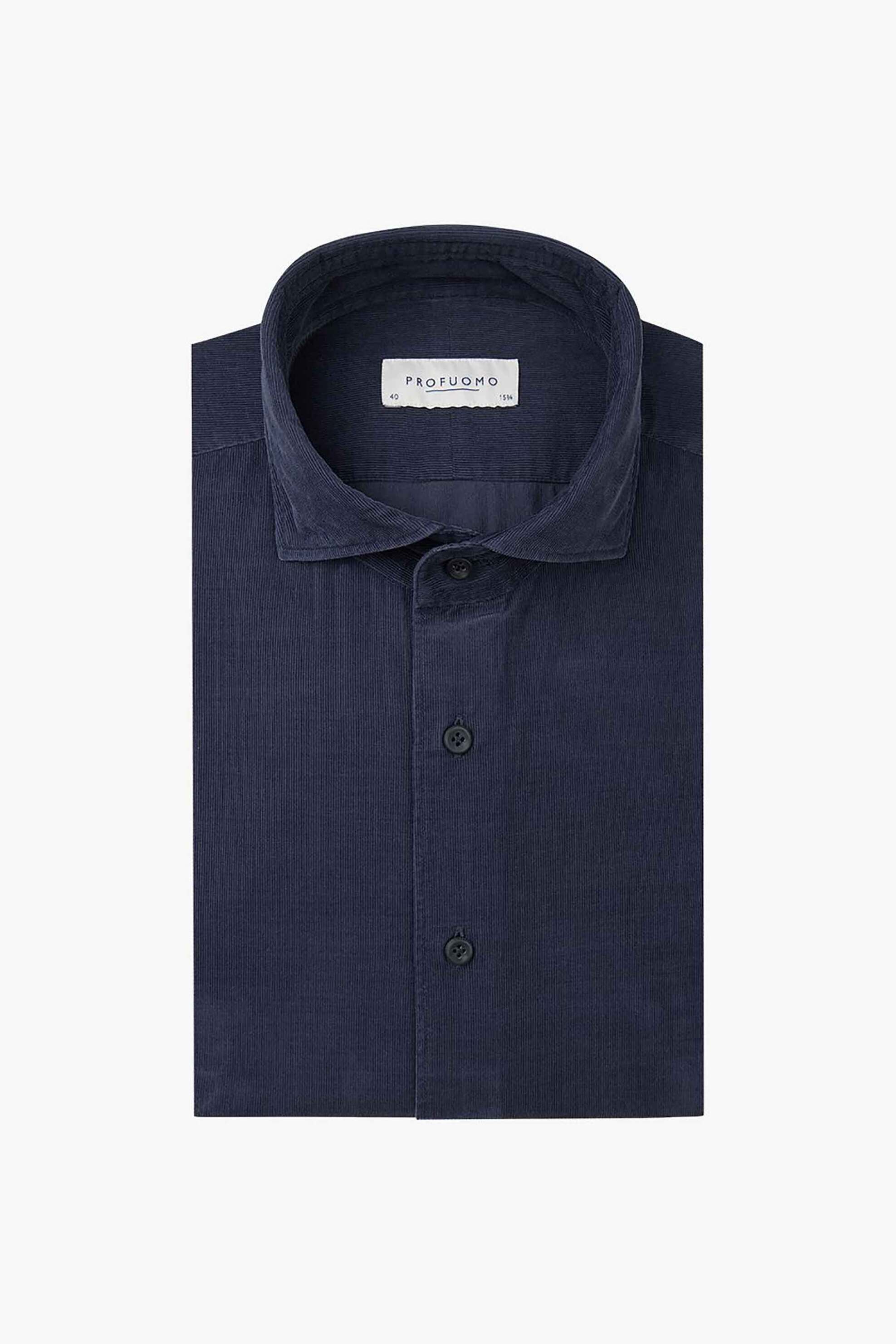 Profuomo ανδρικό κοτλέ πουκάμισο Slim Fit - PPVH30028B Σκούρο Μπλε